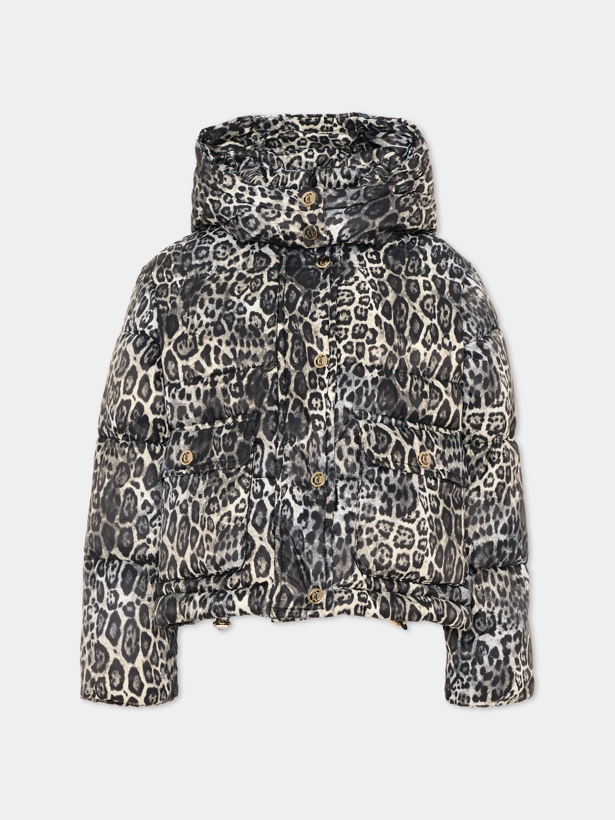 Piumini nero animalier per bambina con logo,Just Cavalli Kids,JGA26157PI PANTER_BLK PANTER BLACK