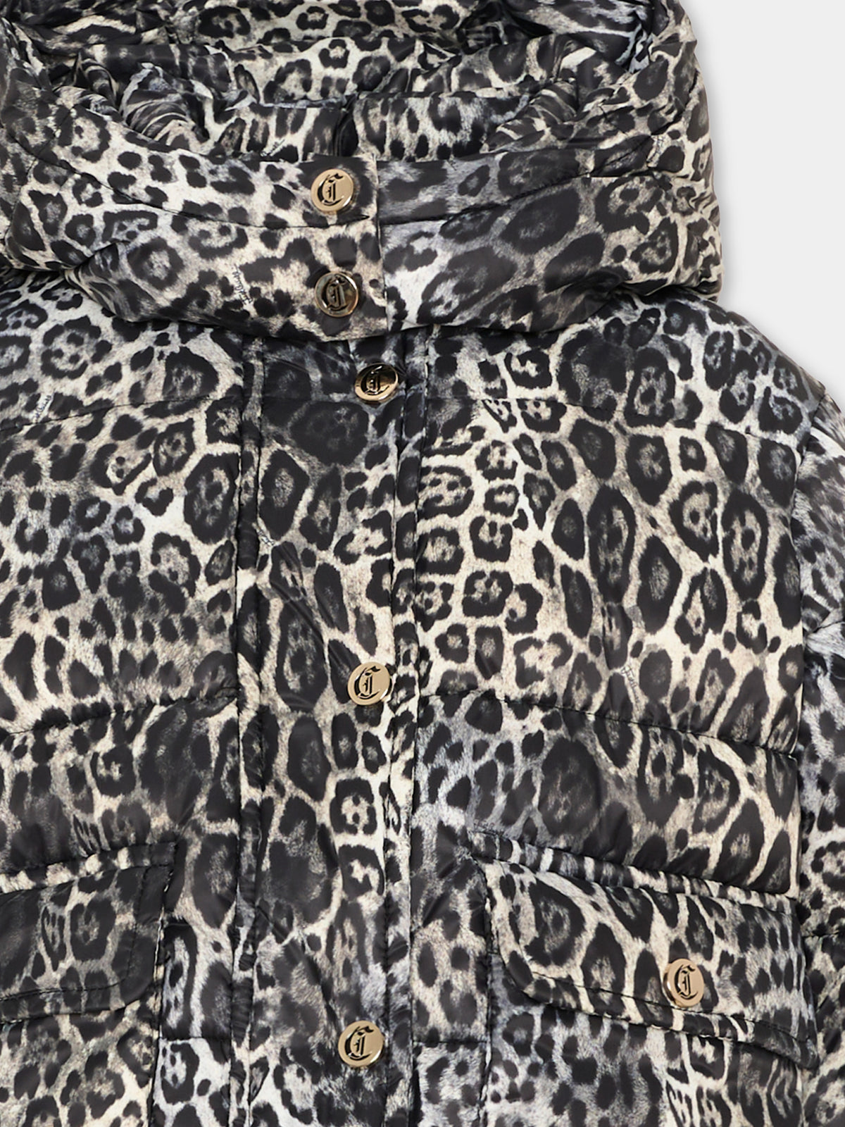 Piumini nero animalier per bambina con logo,Just Cavalli Kids,JGA26157PI PANTER_BLK PANTER BLACK
