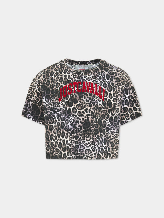 T-shirt a manica corta per bambina animalier,Just Cavalli Kids,JGA26048TS PANTER_BLK PANTER BLACK