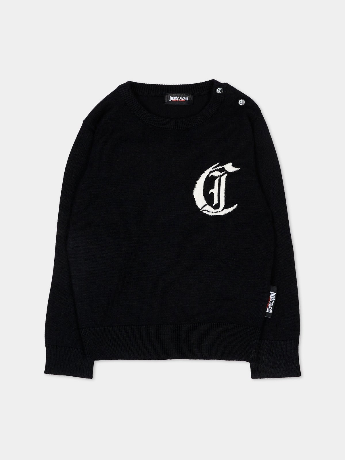Maglione nero per neonato con logo,Just Cavalli Kids,JIA26002MA BLACK BLACK