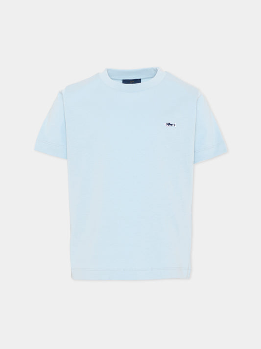 T-shirt celeste per bambino con logo,Paul & Shark Junior,WMM004 LAA01 40705