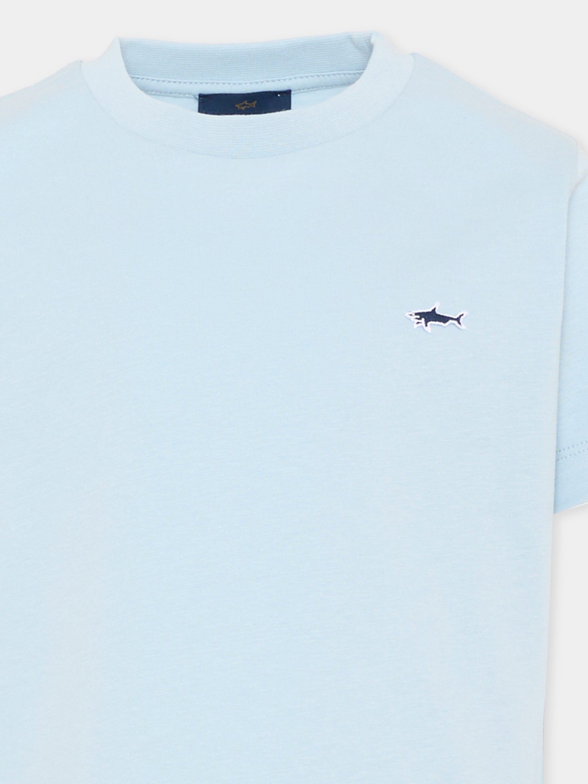 T-shirt celeste per bambino con logo,Paul & Shark Junior,WMM004 LAA01 40705