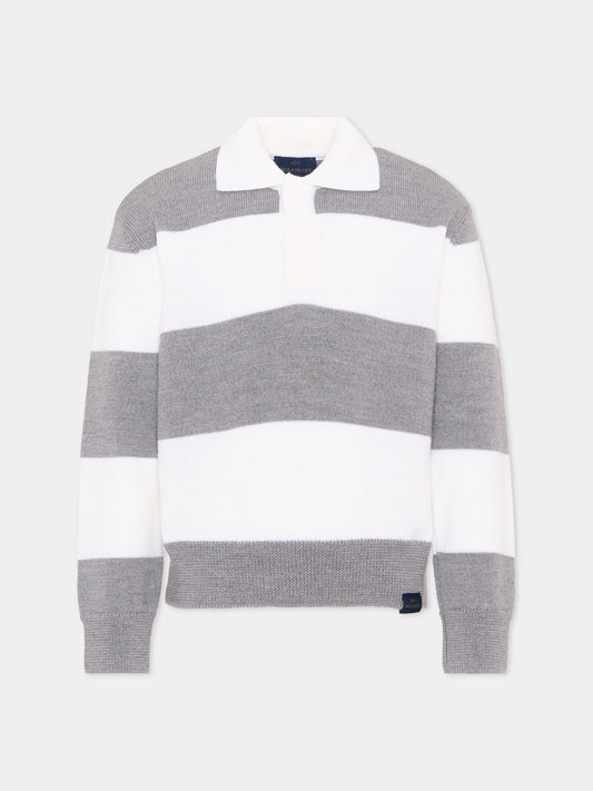 Polo grigia per bambino a righe,Paul & Shark Junior,WUW007 LHE88 81156