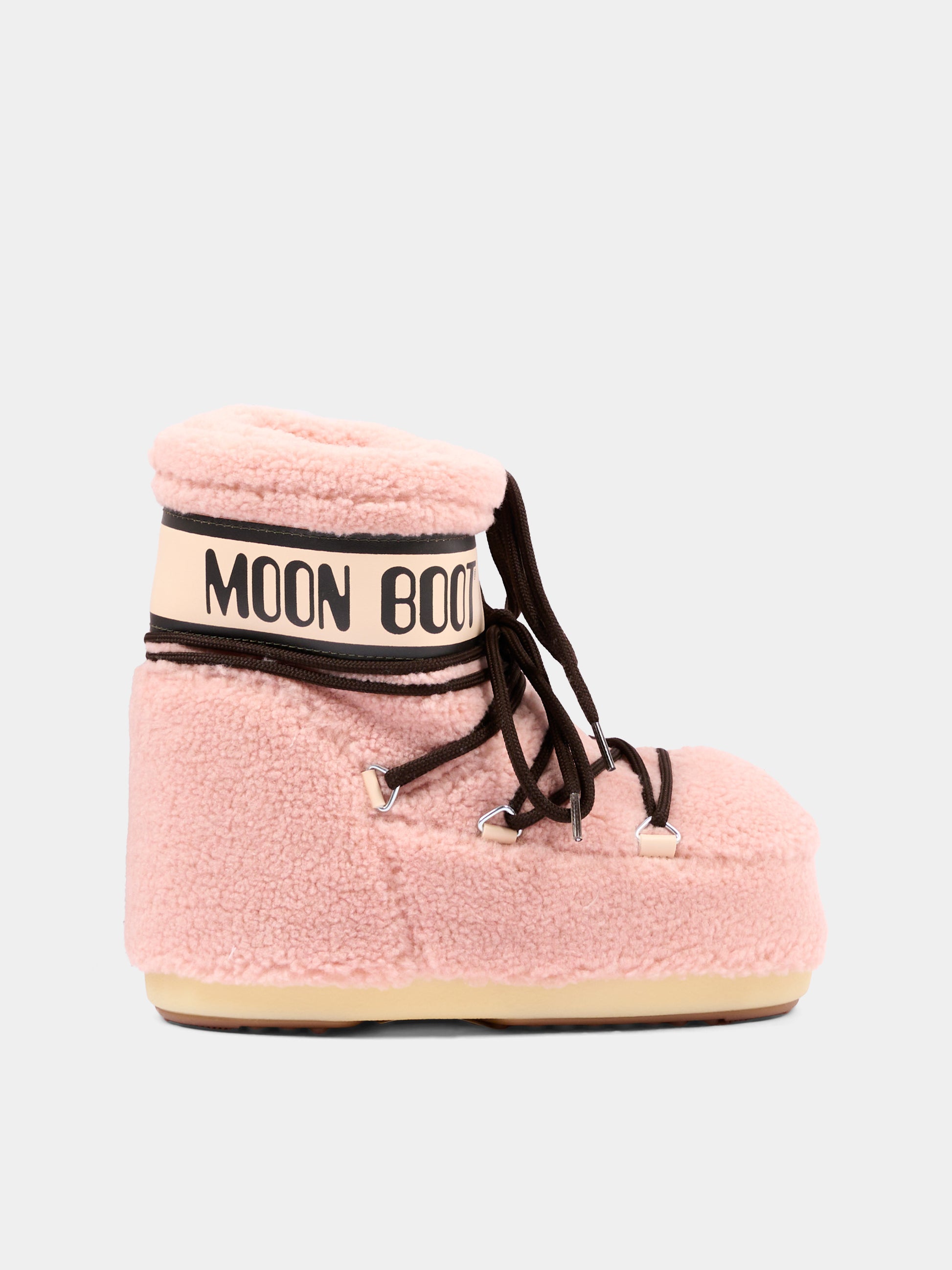 Stivali neve rosa per bambina con logo,Moon Boot,80D1409700 J001