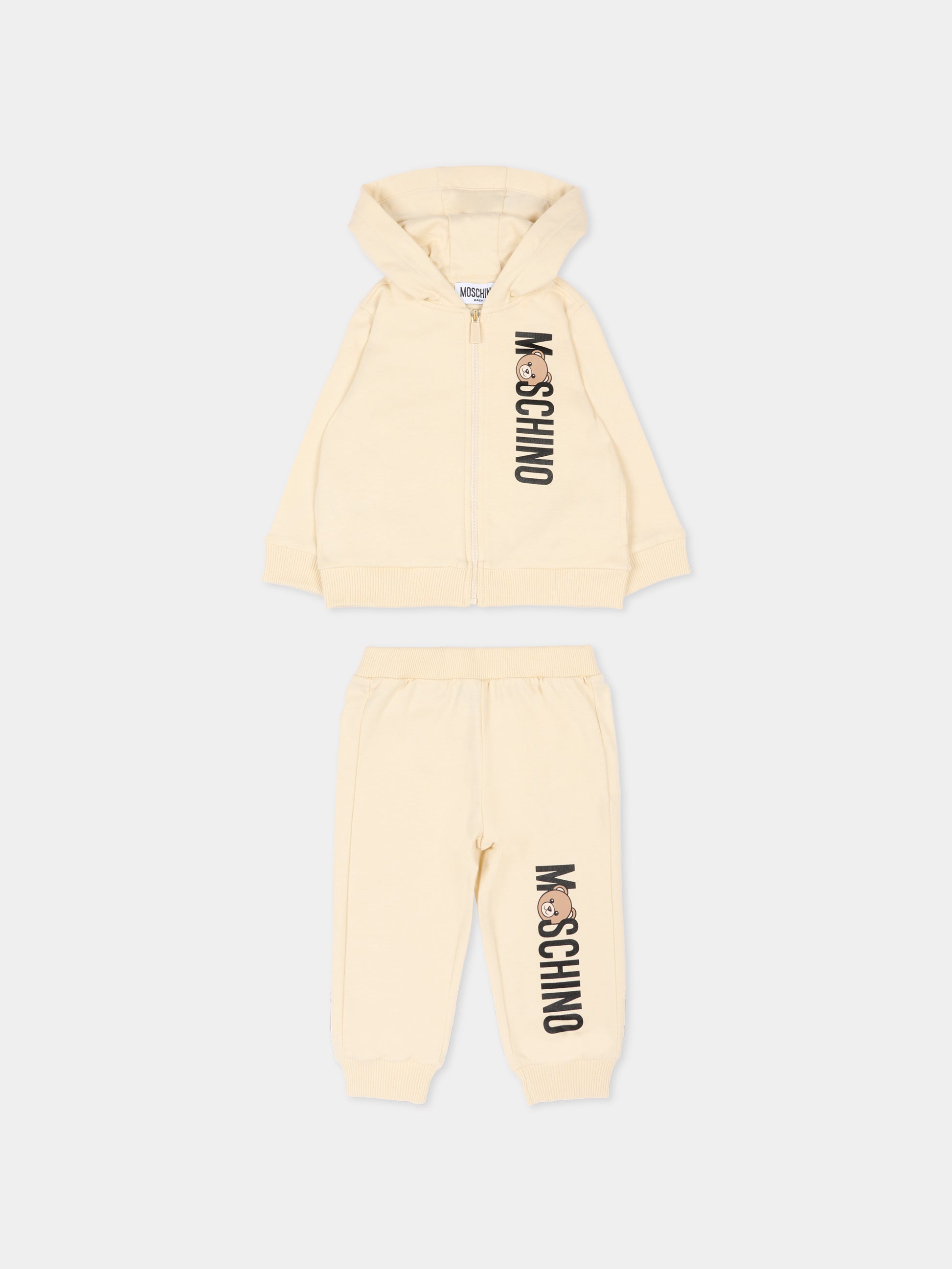 Completo sportivo beige per neonati con logo,Moschino Kids,MUK05D LCA63 20404