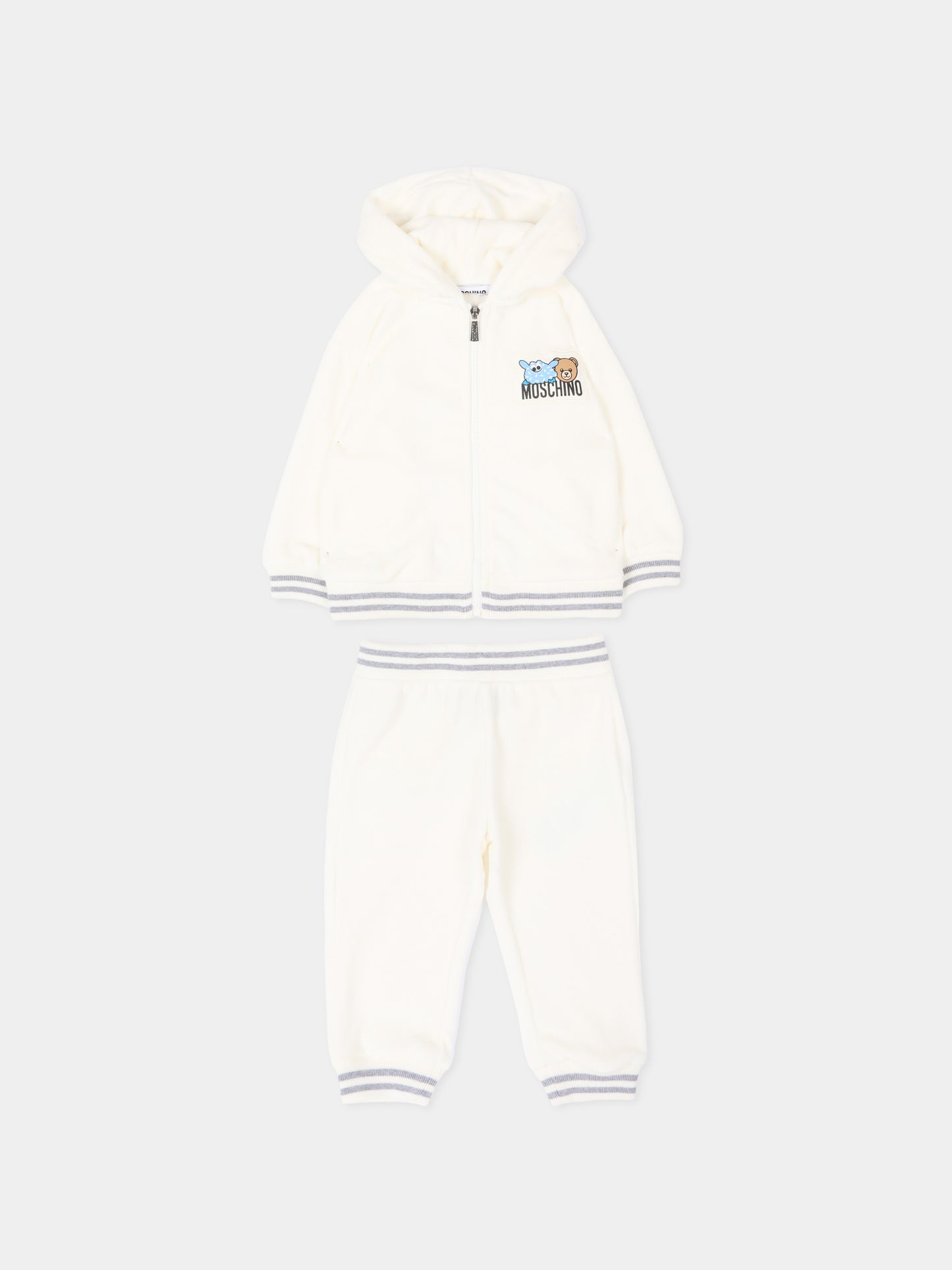 Completo sportivo avorio per neonati con Teddy Bear,Moschino Kids,MUK05B LGA07 10063