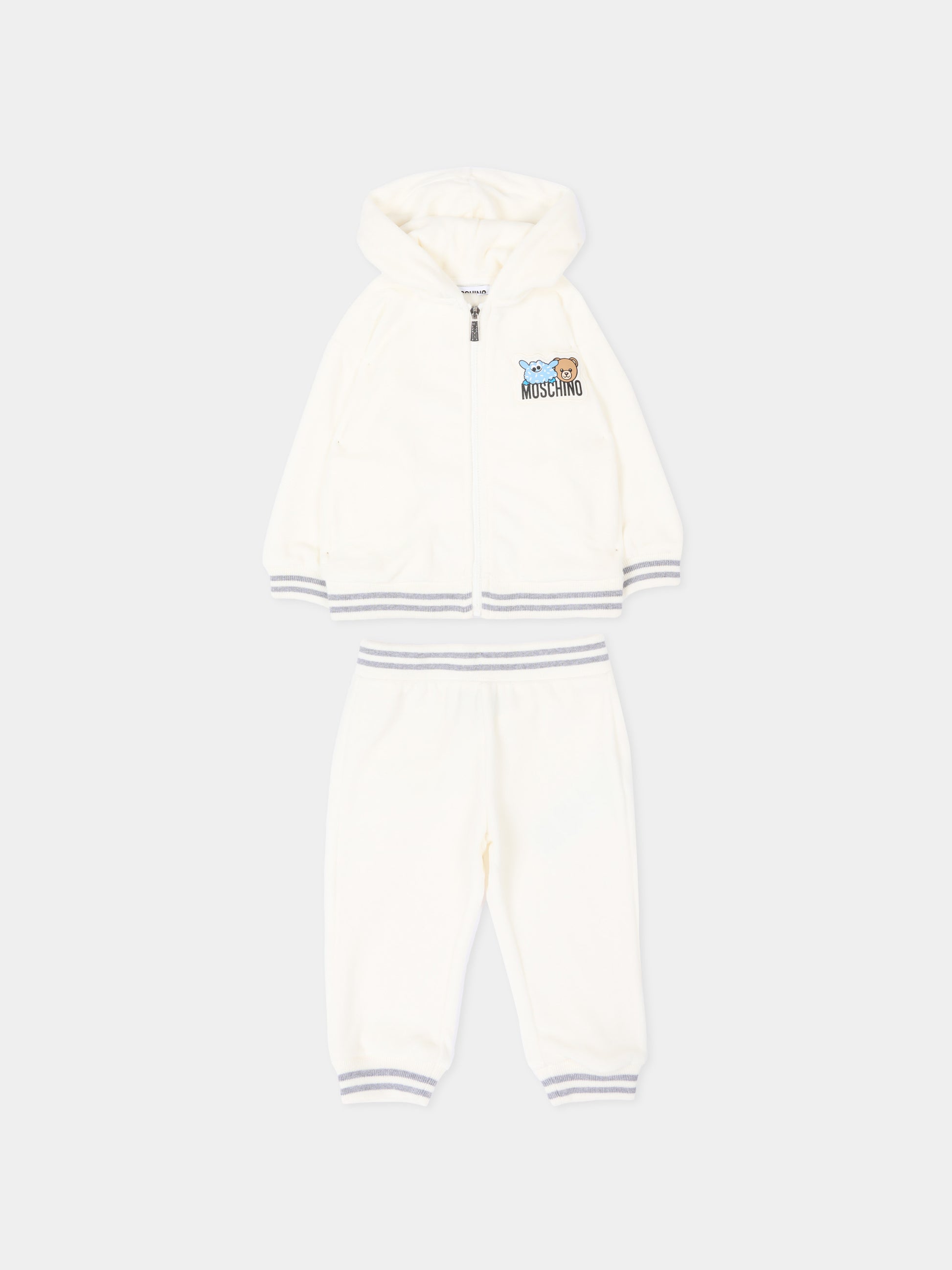 Completo sportivo avorio per neonati con Teddy Bear,Moschino Kids,MUK05B LGA07 10063