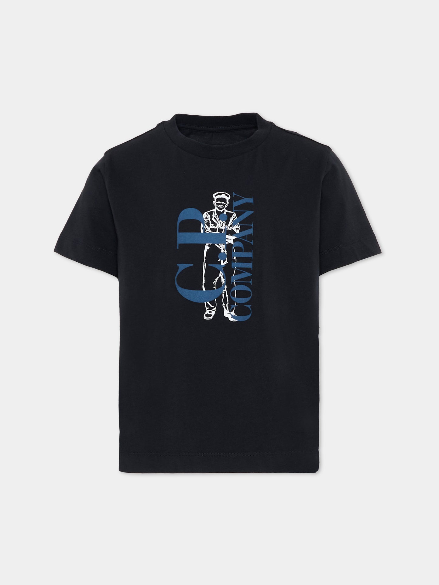 T-Shirt blu per bambino con stampa logo,C. P. Company,CSM00L LAA17 41150