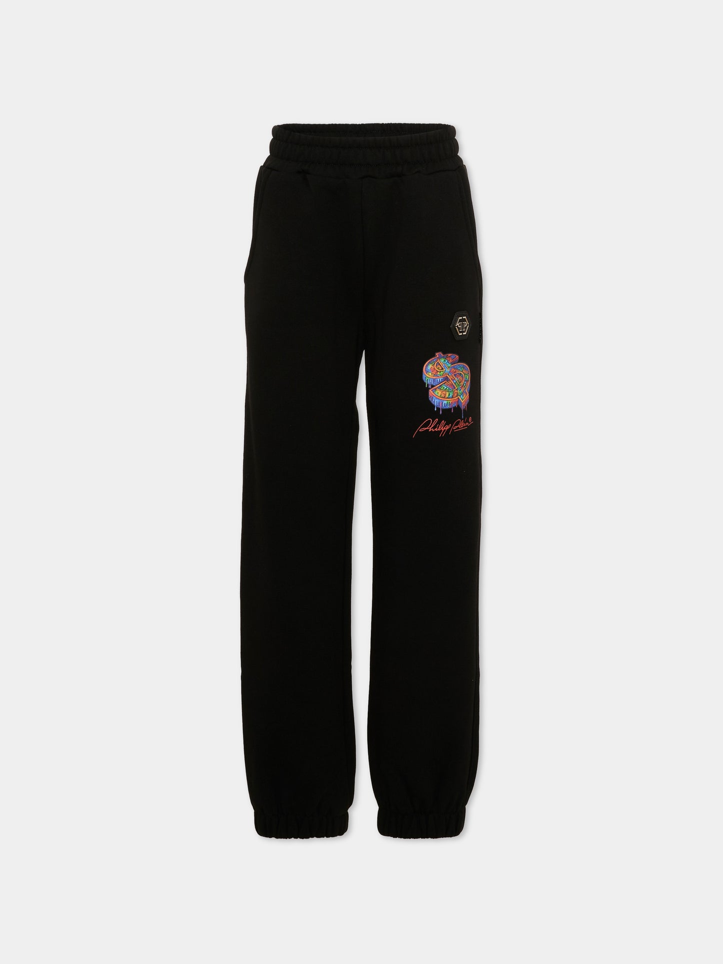 Pantaloni sportivi nero per bambino con logo,Philipp Plein Junior,F6PHJBFP109 110