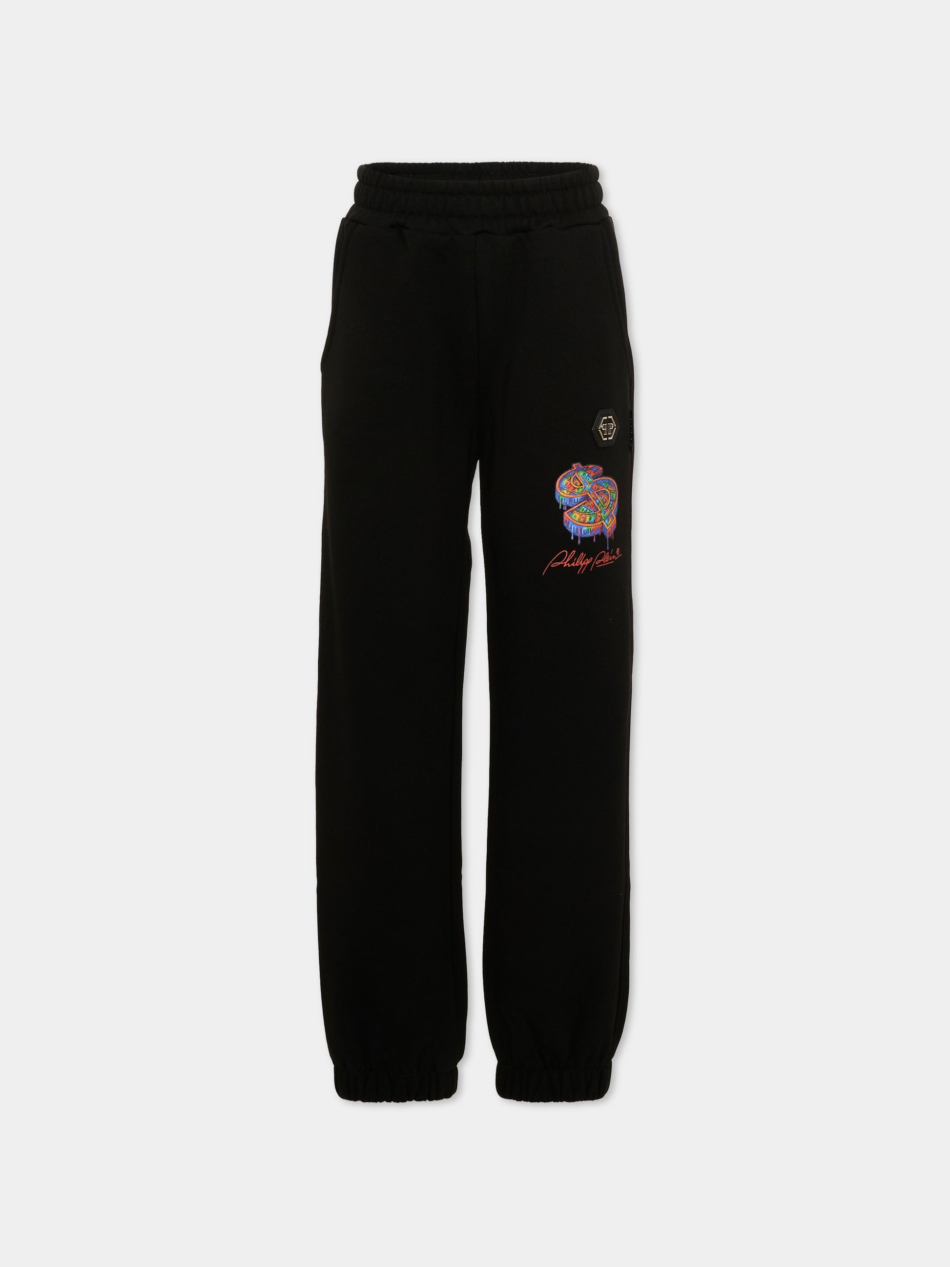 Pantaloni sportivi nero per bambino con logo,Philipp Plein Junior,F6PHJBFP109 110