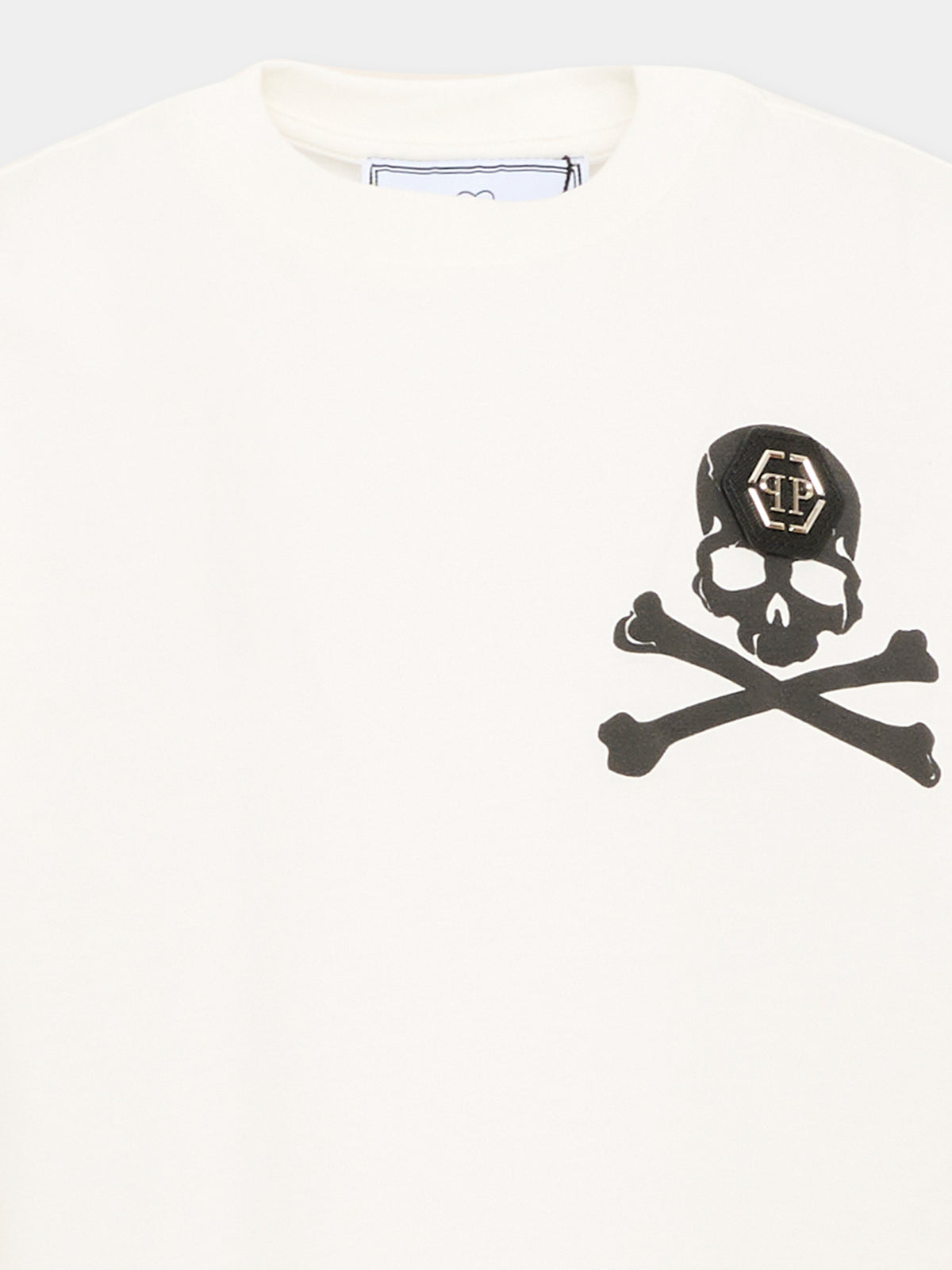 T-Shirt avorio per bambino con logo,Philipp Plein Junior,F6PHJBTH157 002
