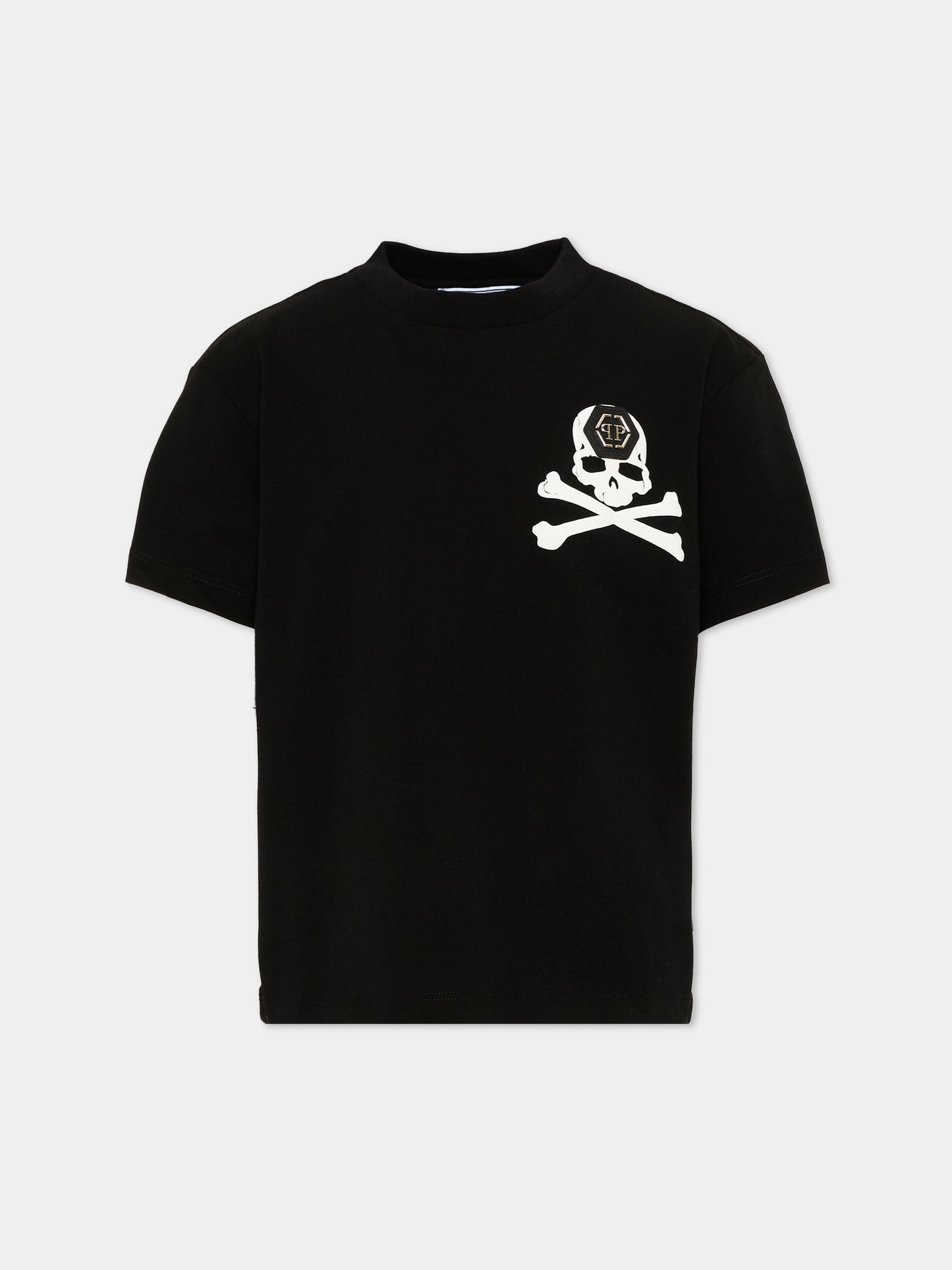 T-Shirt nera per bambino con logo,Philipp Plein Junior,F6PHJBTH157 110