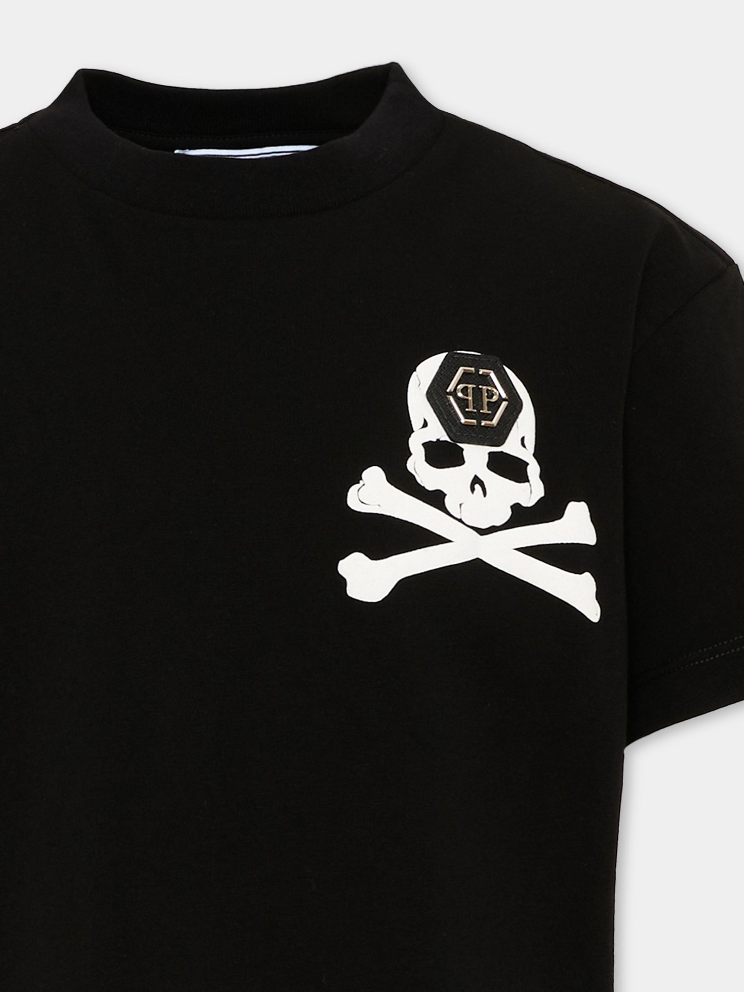 T-Shirt nera per bambino con logo,Philipp Plein Junior,F6PHJBTH157 110