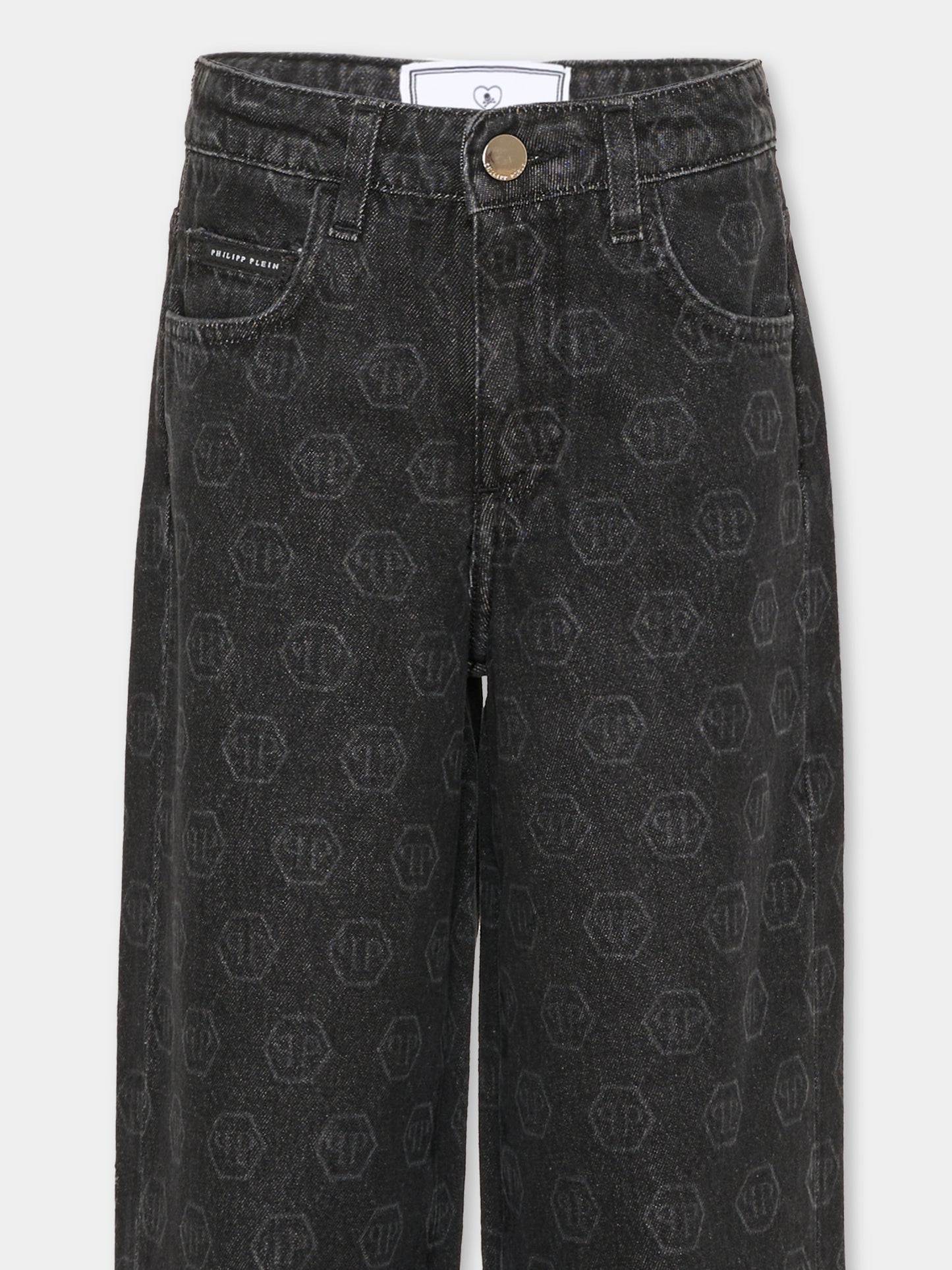 Jeans nero per bambina con monogram,Philipp Plein Junior,F6PHJGDP014 129
