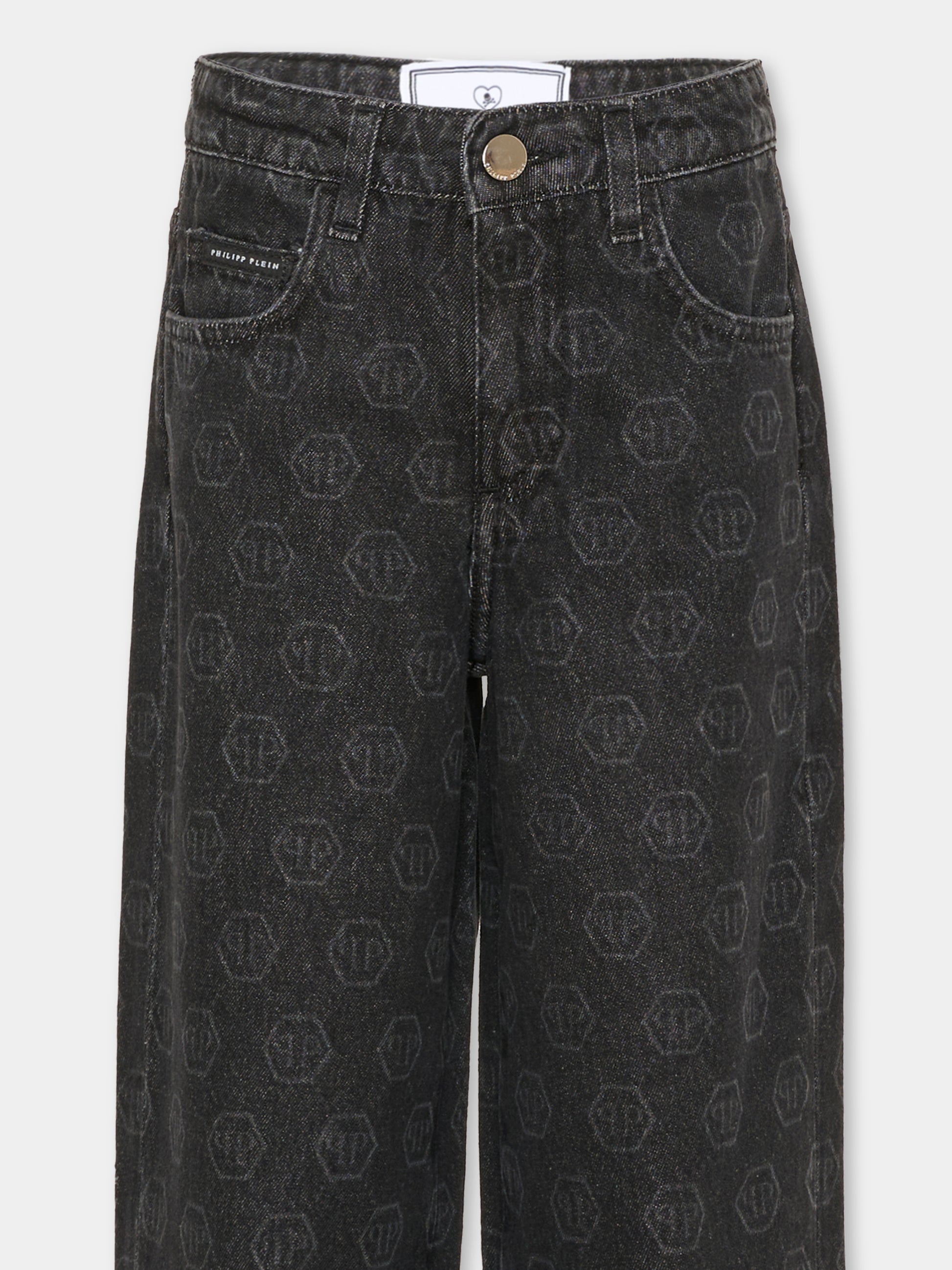 Jeans nero per bambina con monogram,Philipp Plein Junior,F6PHJGDP014 129