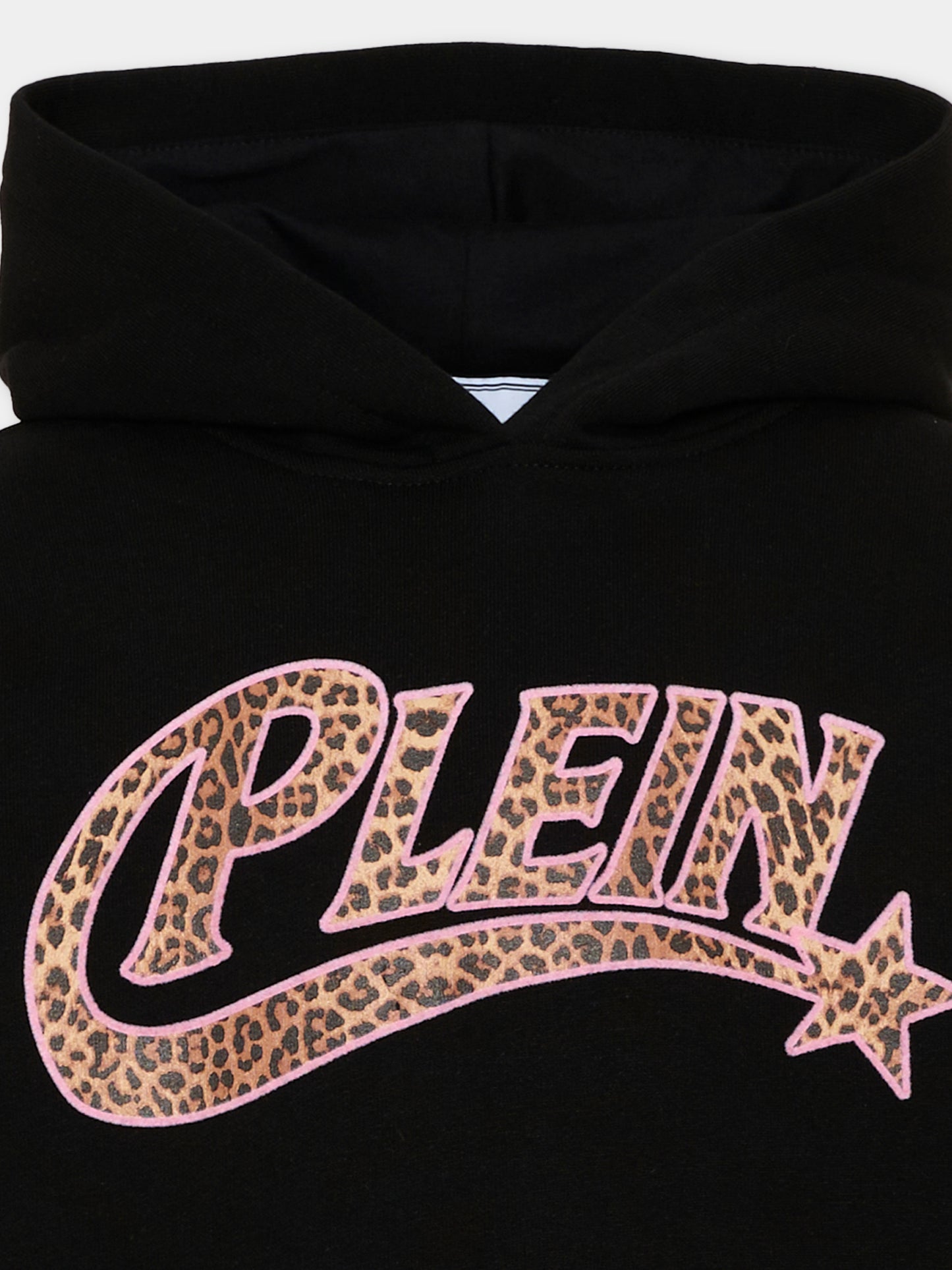 Felpa nera per bambina con logo animalier,Philipp Plein Junior,F6PHJGHS058 110