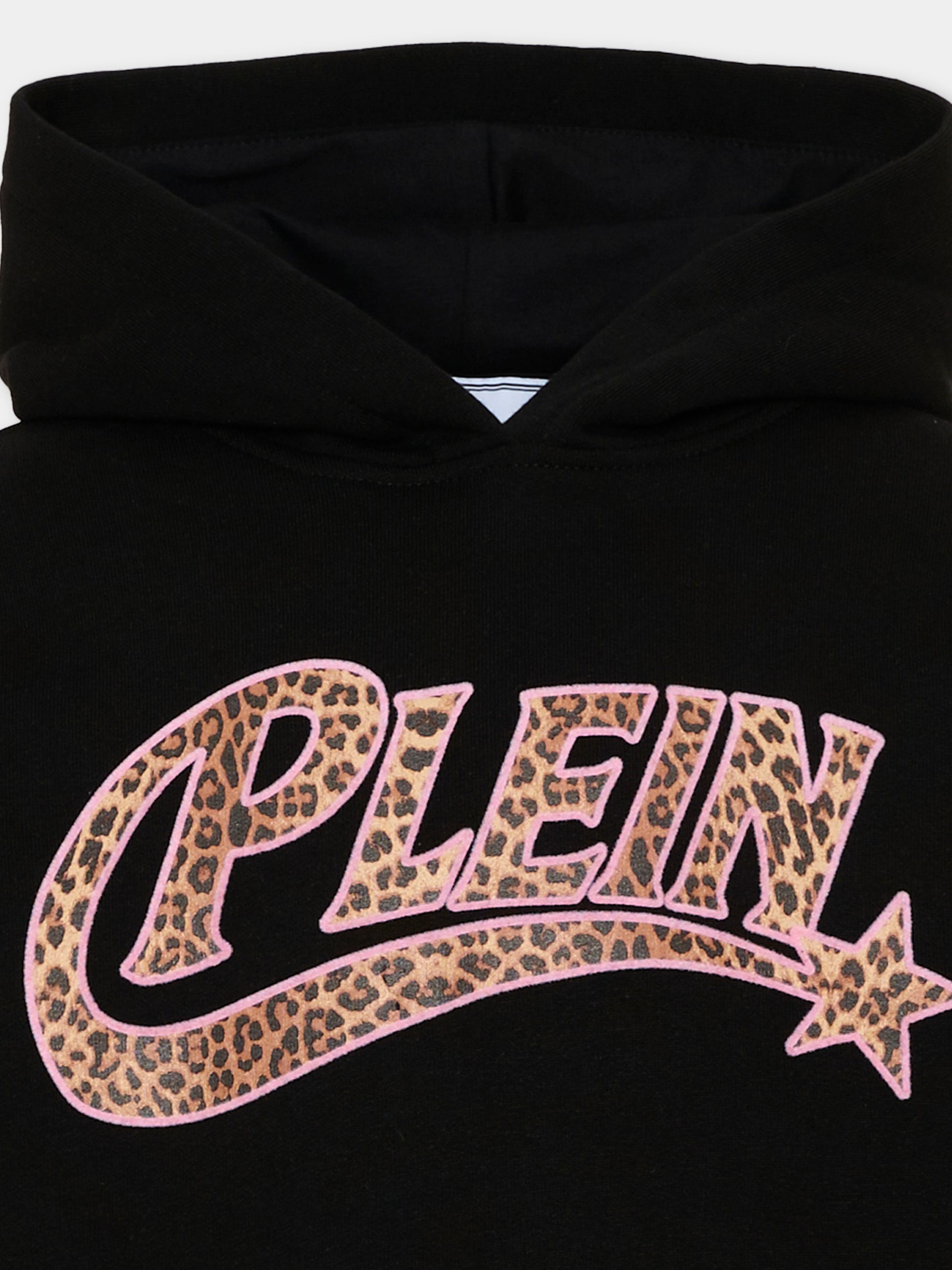 Felpa nera per bambina con logo animalier,Philipp Plein Junior,F6PHJGHS058 110