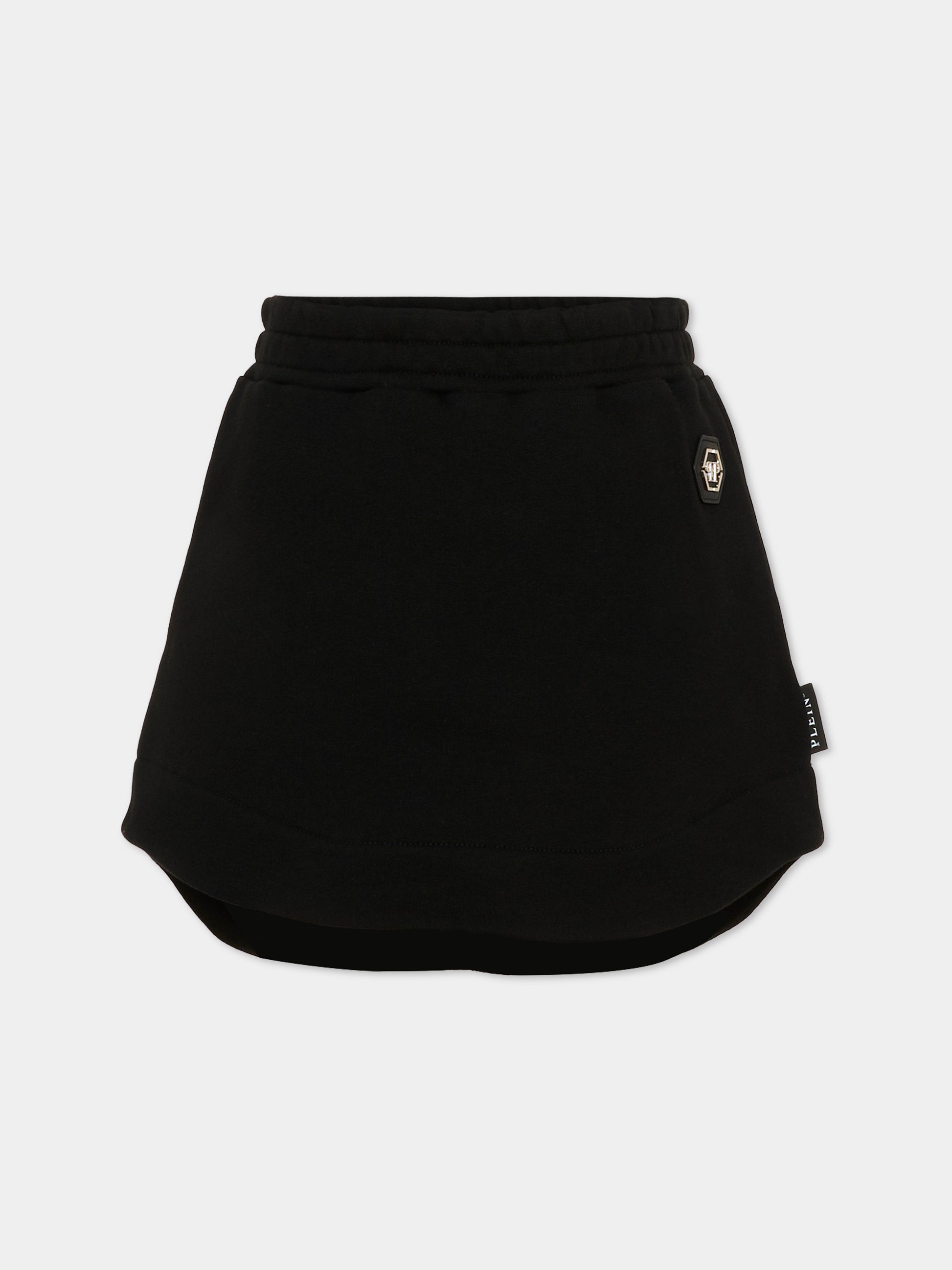 Gonna nera per bambina con logo,Philipp Plein Junior,F6PHJGSK091 110