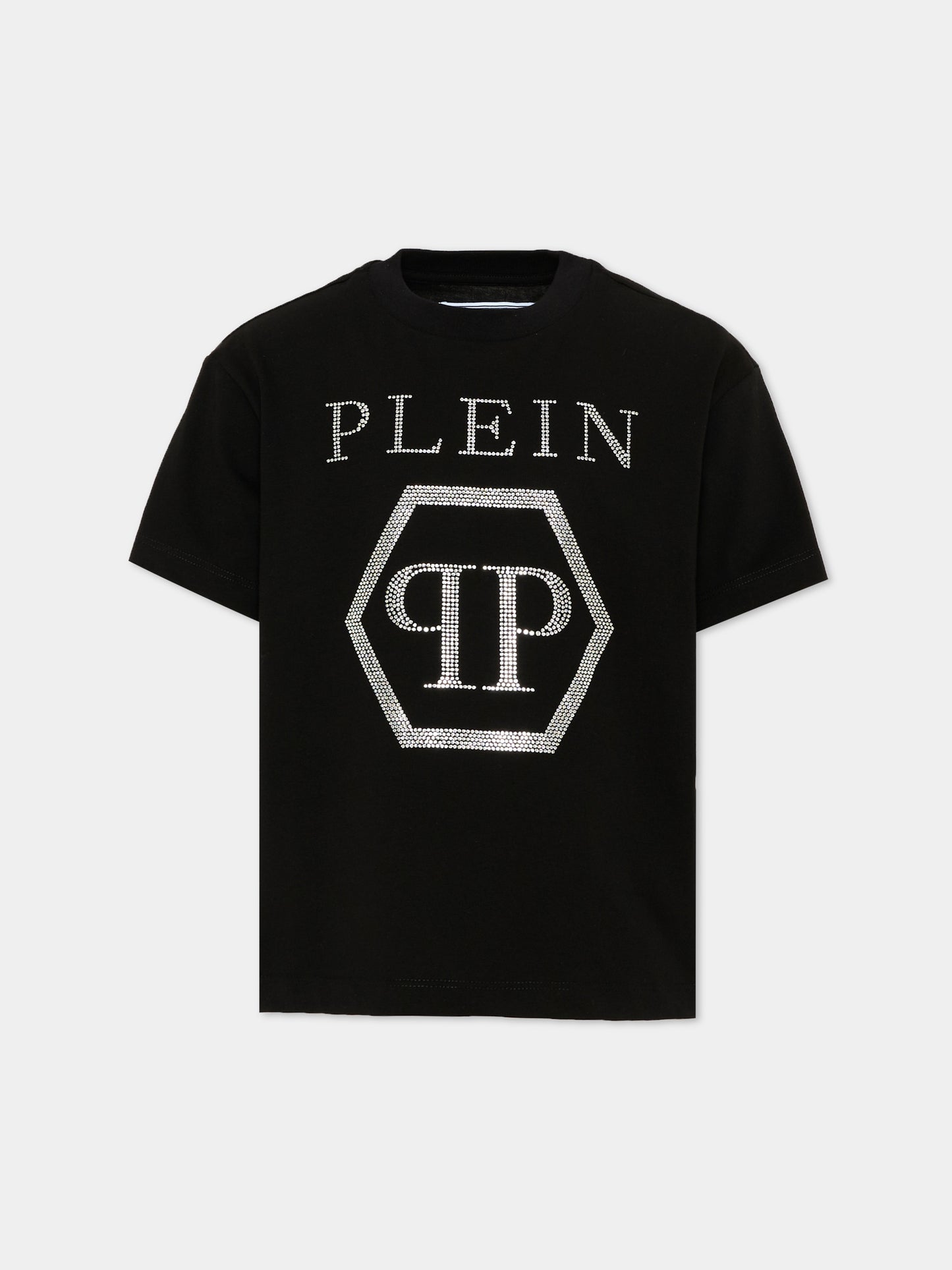 T-shirt nera per bambina con logo,Philipp Plein Junior,F6PHJGTH022 110