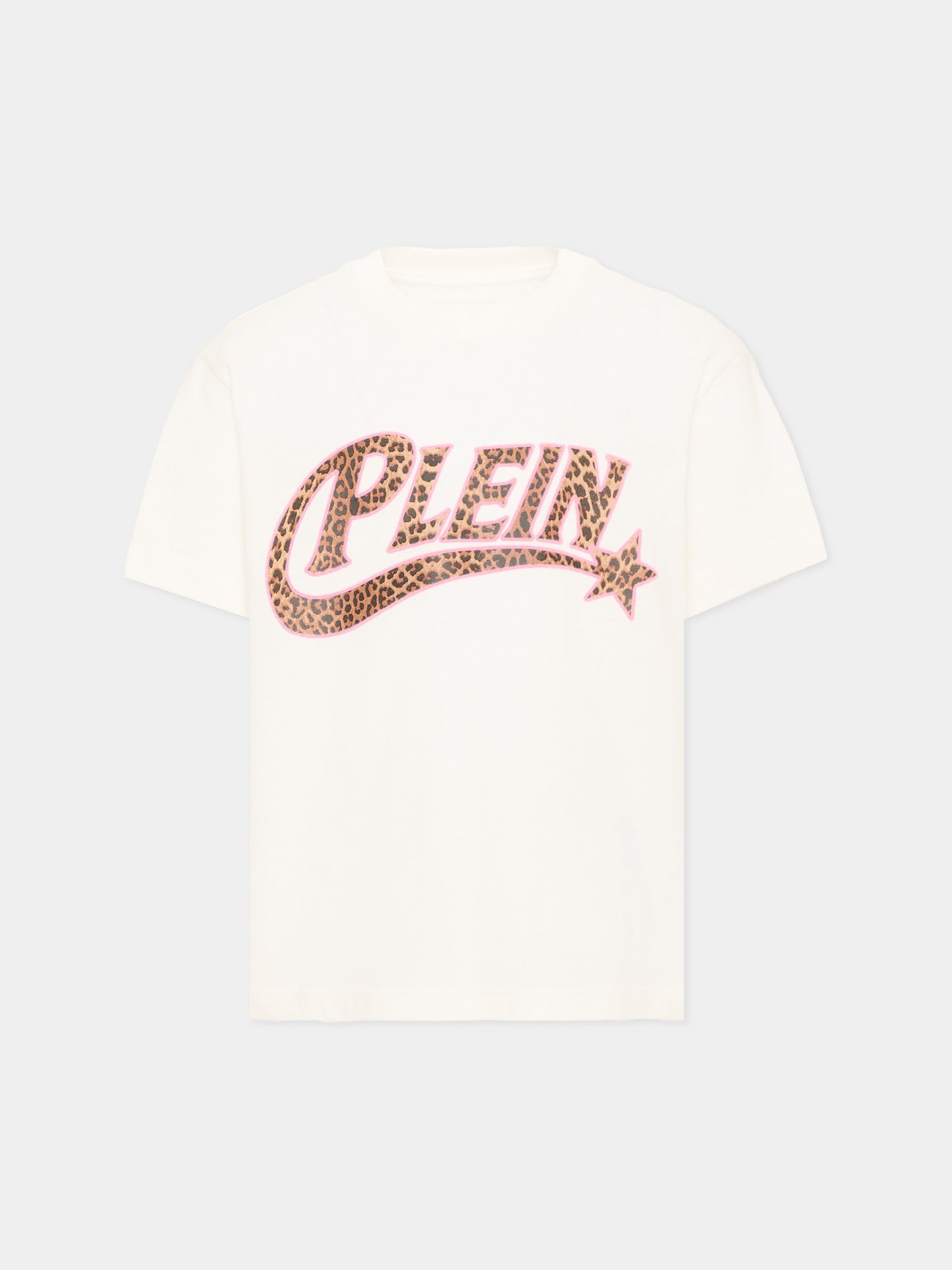 T-Shirt avorio per bambina con logo animalier,Philipp Plein Junior,F6PHJGTH061 002