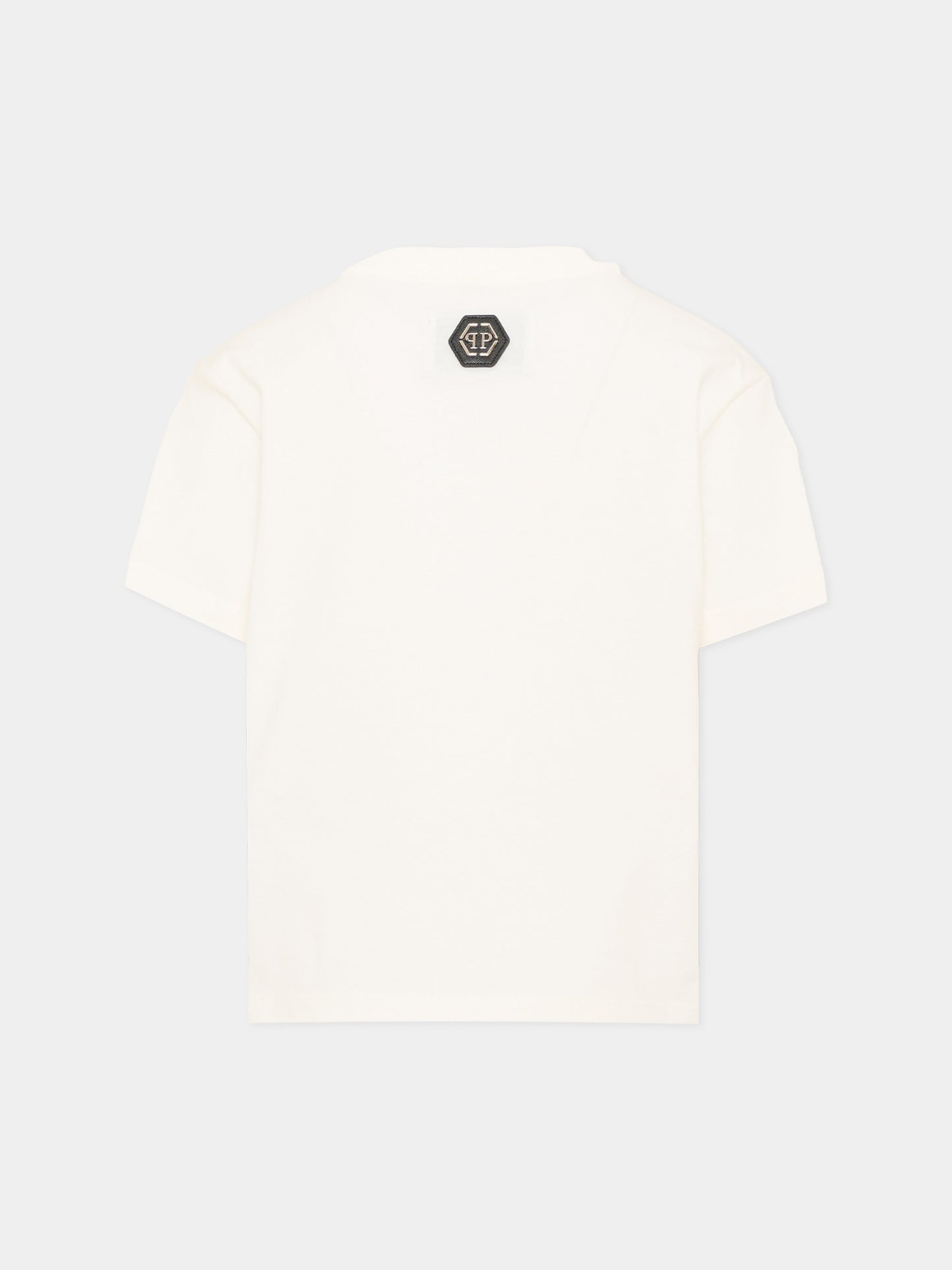 T-Shirt avorio per bambina con logo animalier,Philipp Plein Junior,F6PHJGTH061 002