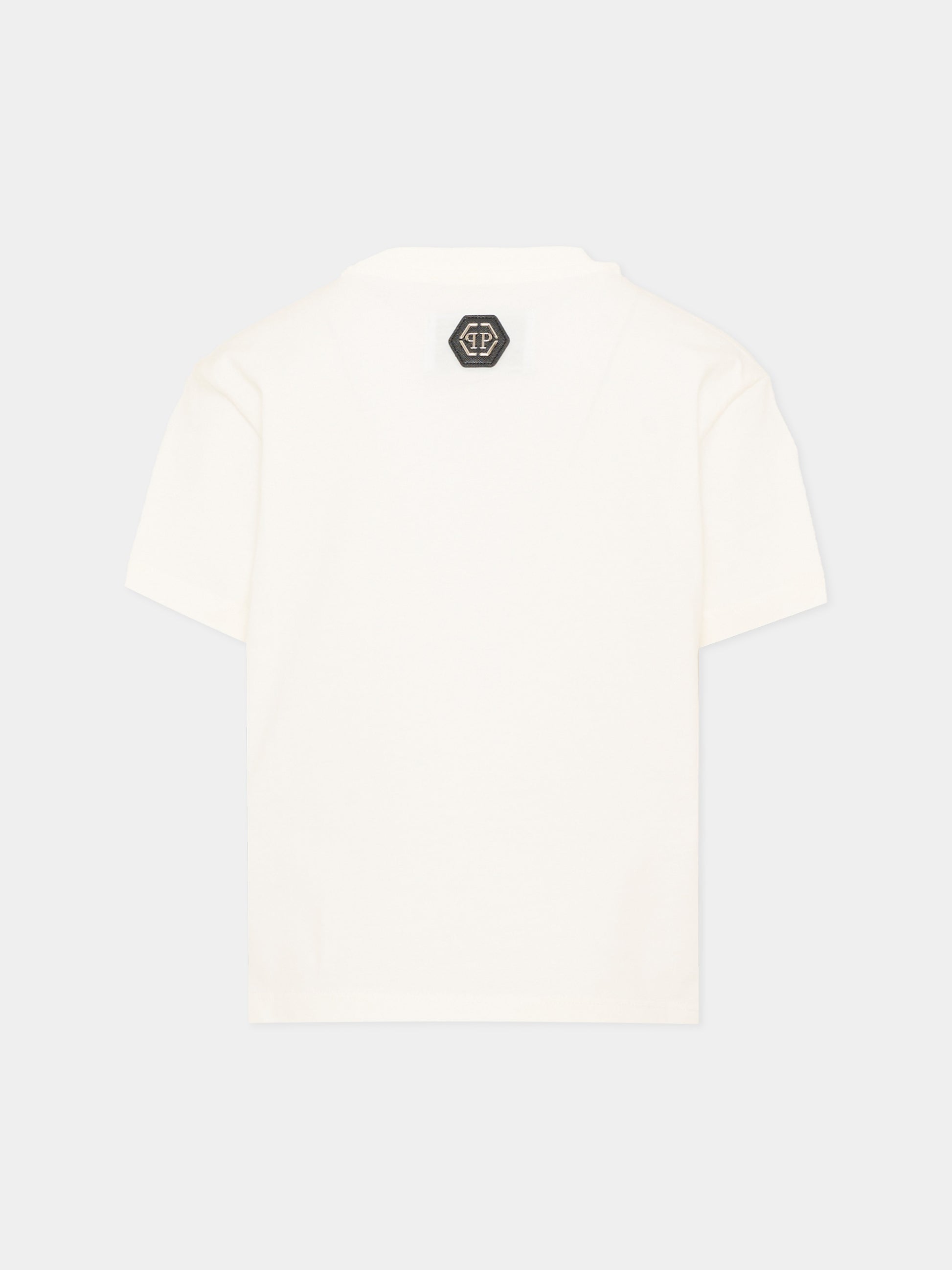 T-Shirt avorio per bambina con logo animalier,Philipp Plein Junior,F6PHJGTH061 002