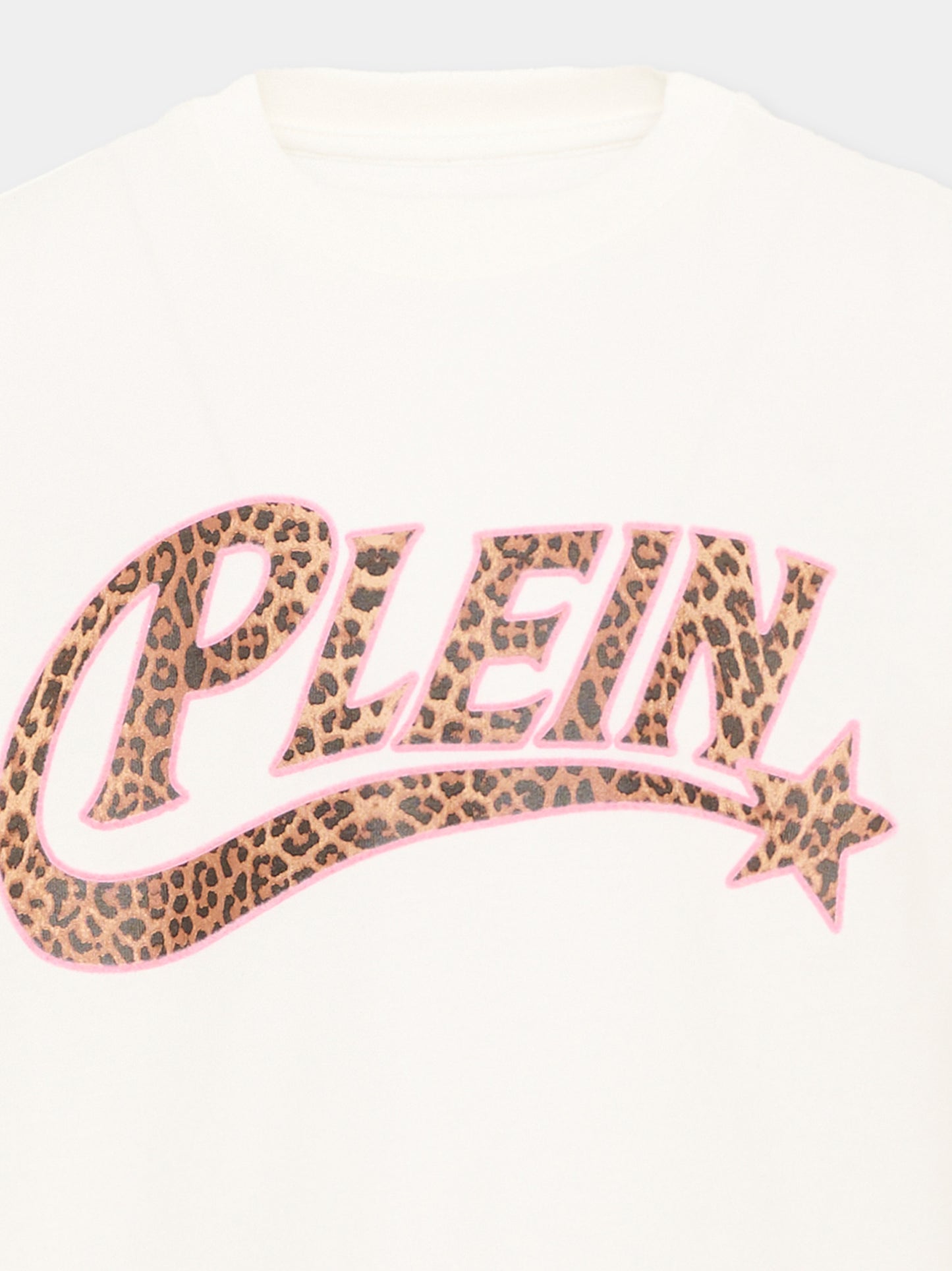 T-Shirt avorio per bambina con logo animalier,Philipp Plein Junior,F6PHJGTH061 002