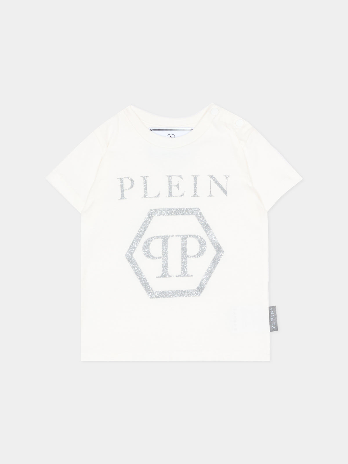 T-Shirt avorio per neonata con logo,Philipp Plein Junior,F6PHNGTH179 002
