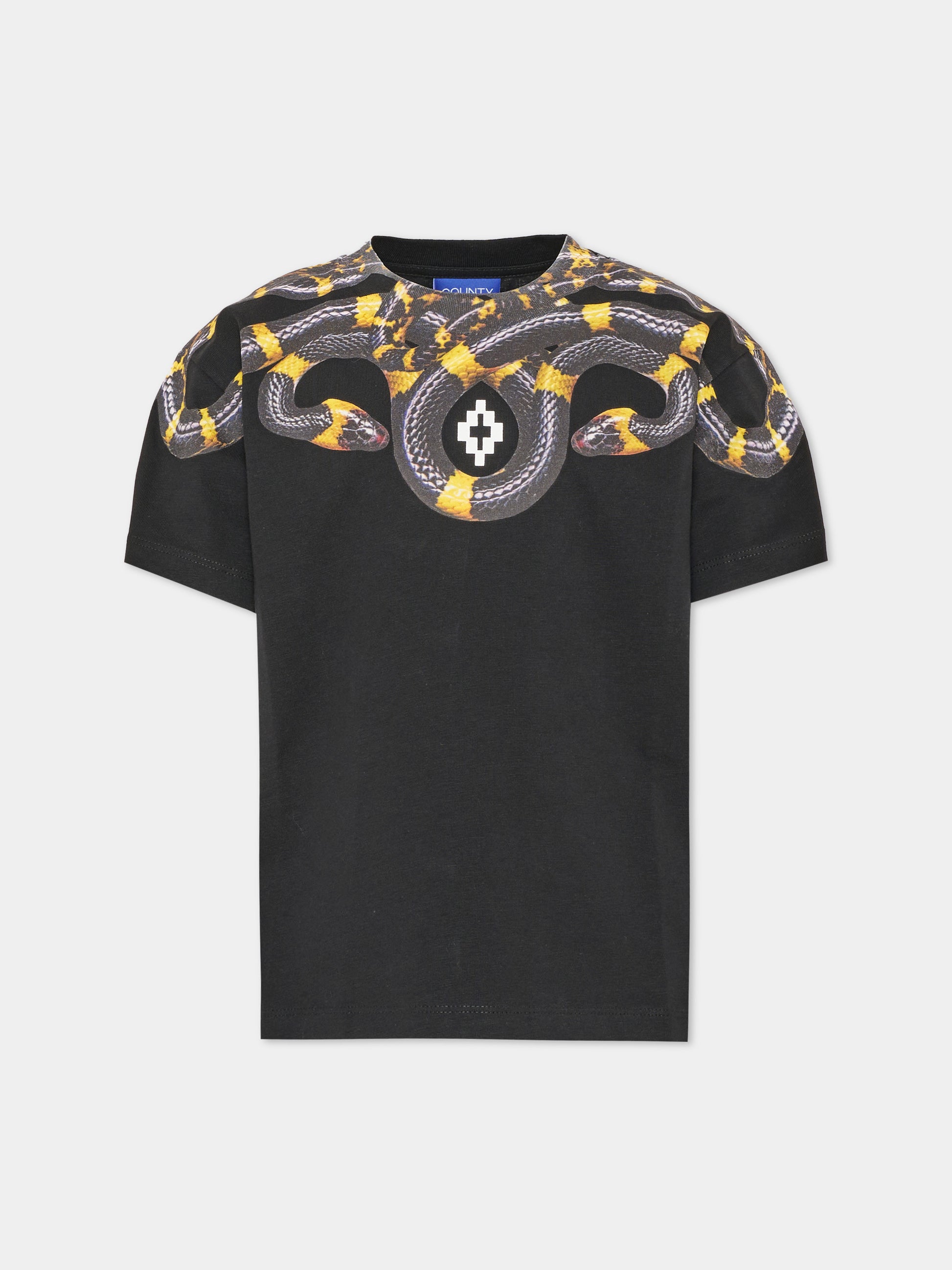 T-shirt a manica corta nera per bambino con stampa serpente,County Of Milan Kids,F6CMJBTH022 110