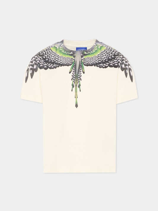 T-shirt a manica corta avorio con ali,County Of Milan Kids,F6CMJBTH043 412