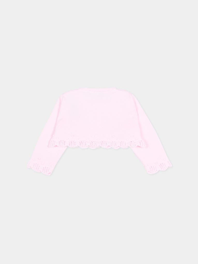 Cardigan rosa per neonata traforato,Paz Rodríguez,001 123395 37 H82