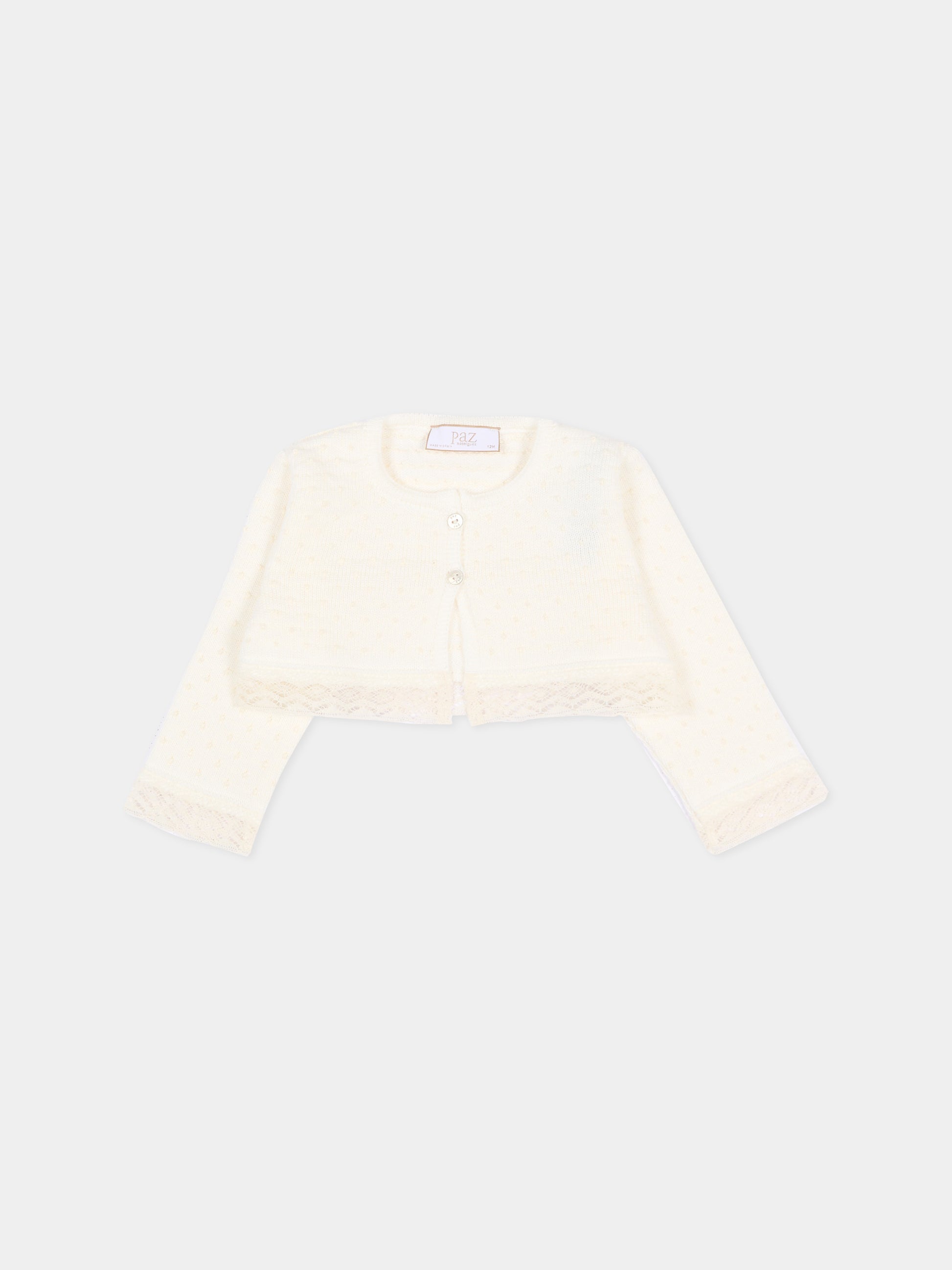 Cardigan avorio per neonata con pizzo,Paz Rodríguez,001 123245 6062 H82