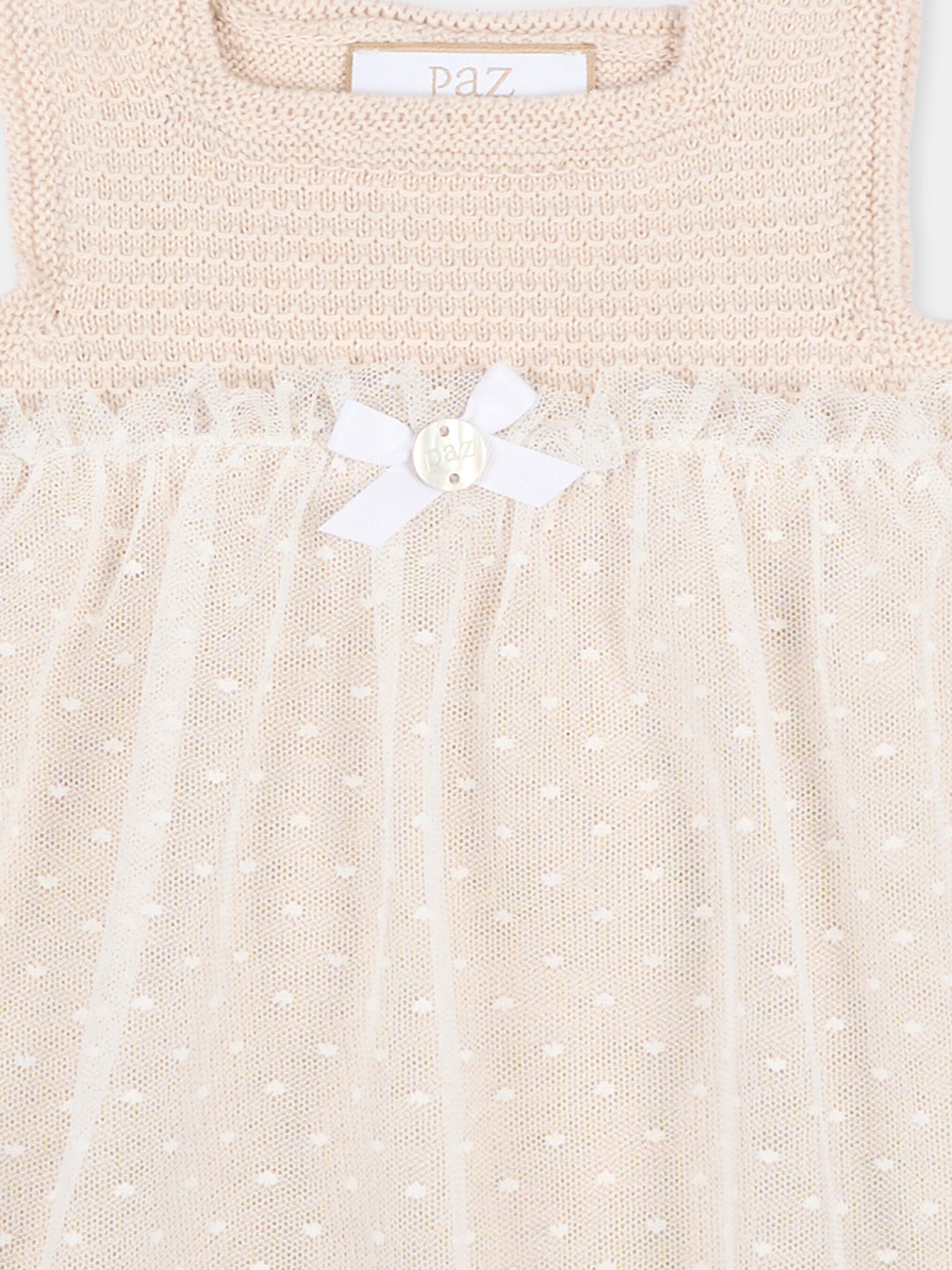 Body beige per neonata con tulle,Paz Rodríguez,020 123499 79 H82
