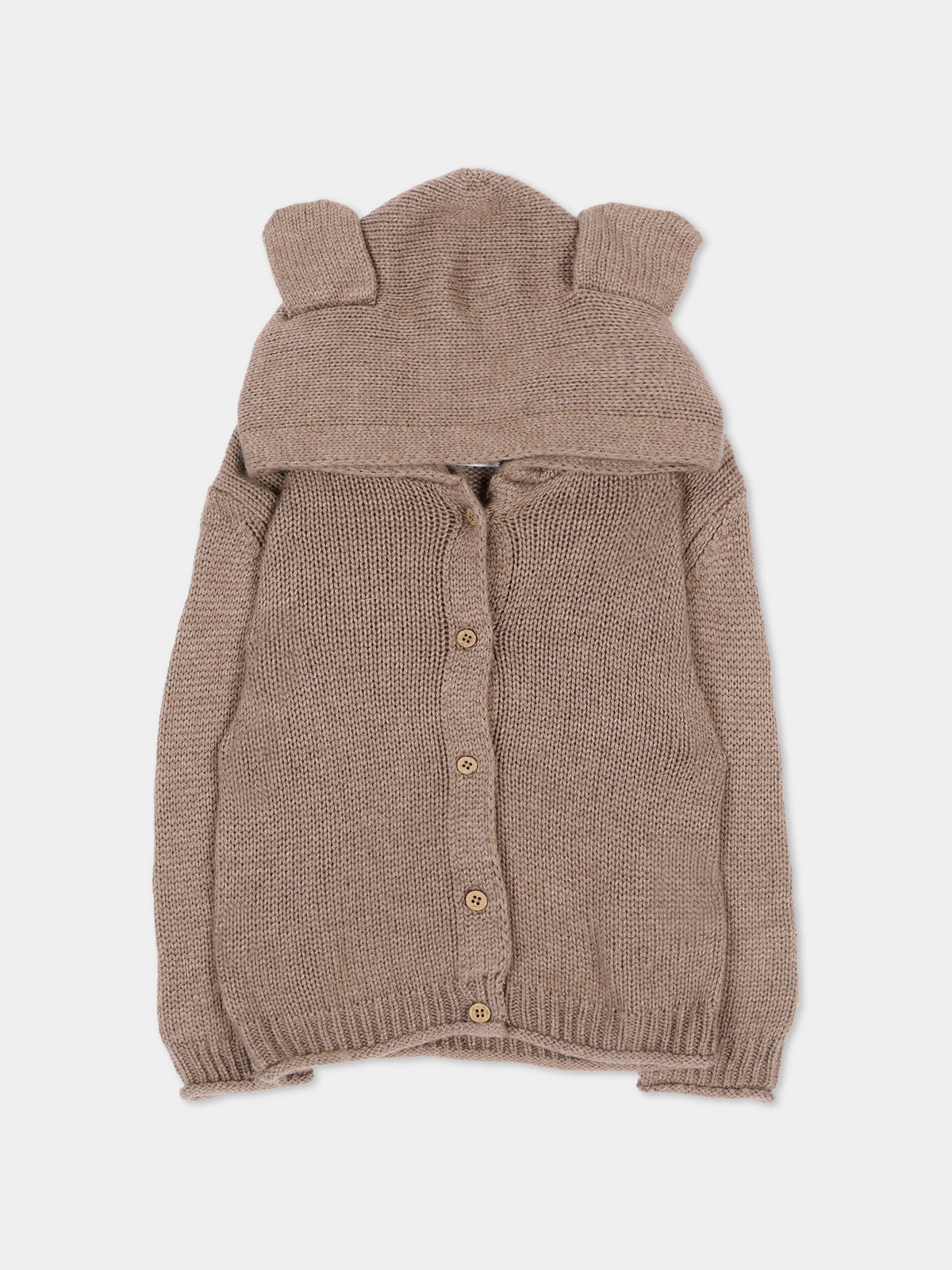 Cardigan marrone per neonati con cappuccio,Bamboom,1265 ASH BROWN