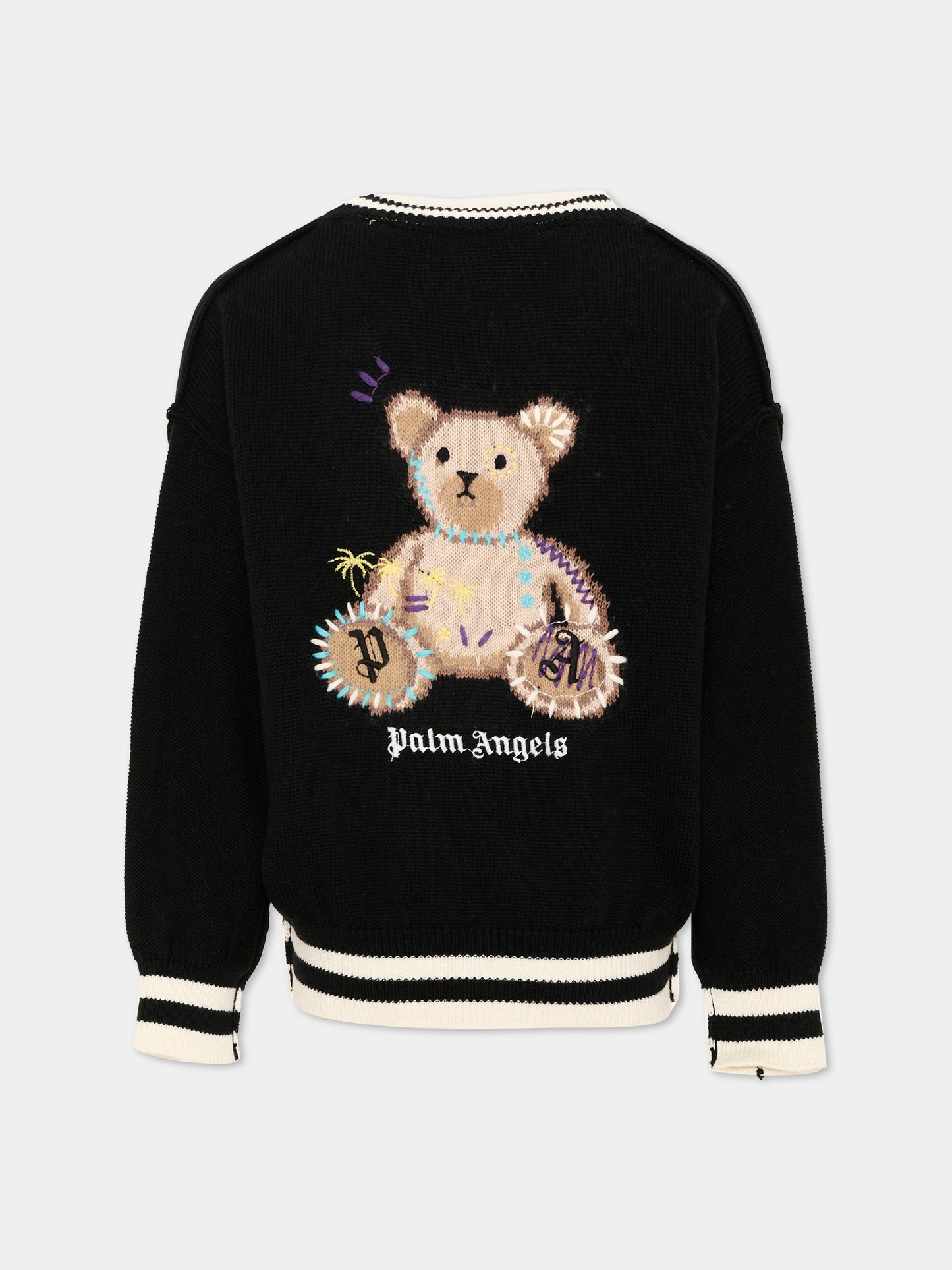 Cardigan nero per bambino con teddy bear,Palm Angels,F6PAJBCA151 110