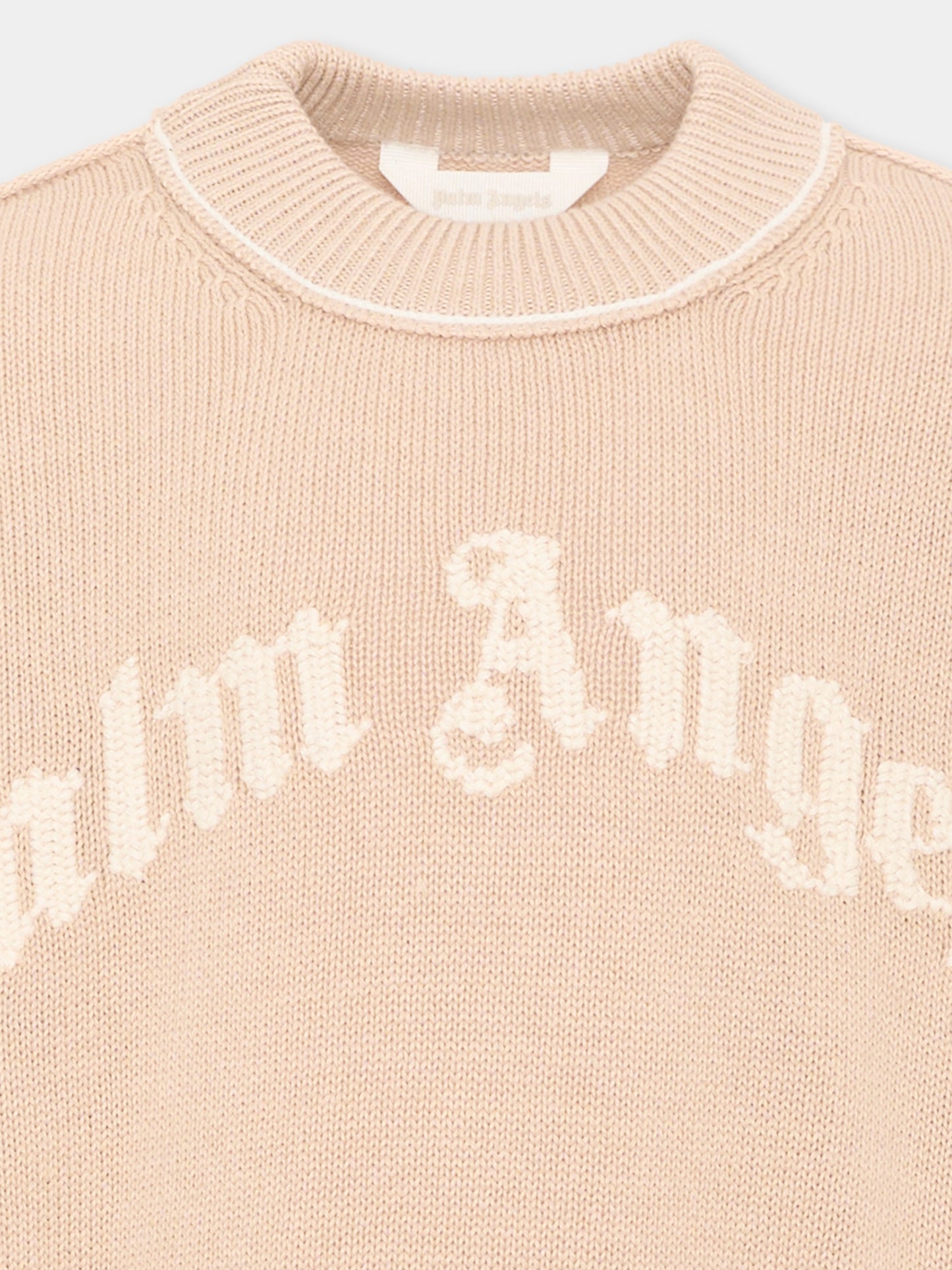 Maglione beige per bambino con logo,Palm Angels,F6PAJBJP146 1531