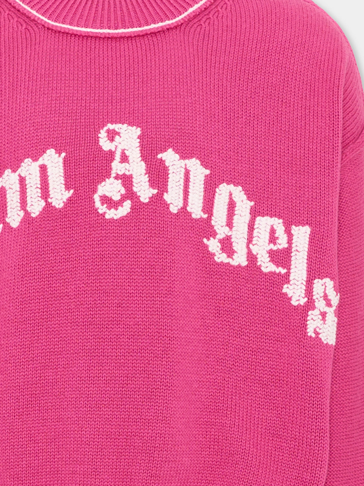Maglione fucsia per bambina con logo,Palm Angels,F6PAJGJP155 402