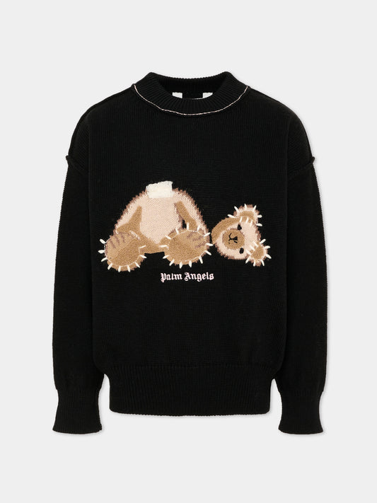 Maglione nero per bambina con Teddy Bear,Palm Angels,F6PAJGJP156 110
