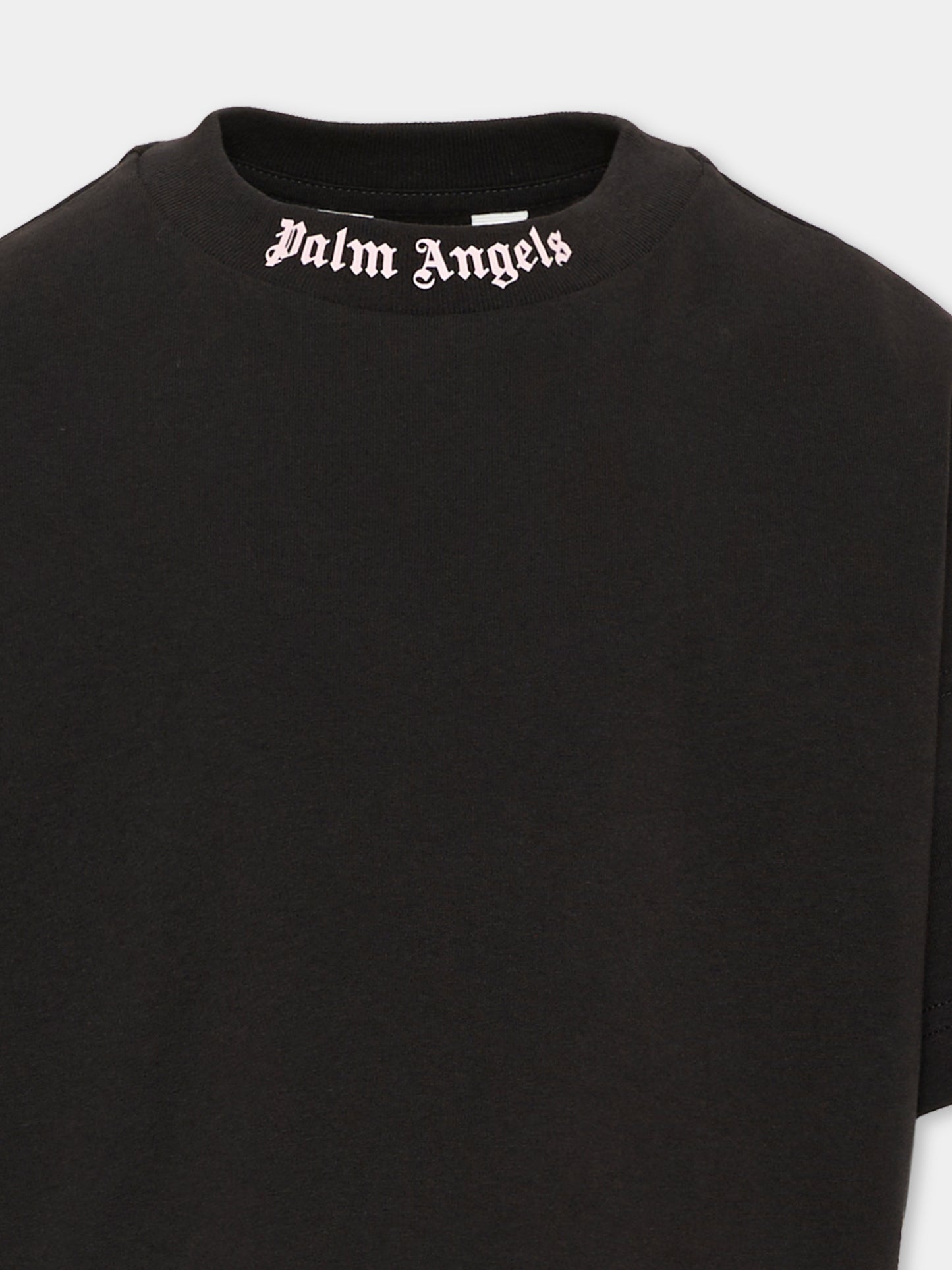 T-Shirt nera per bambina con logo,Palm Angels,F6PAJGTH064 110