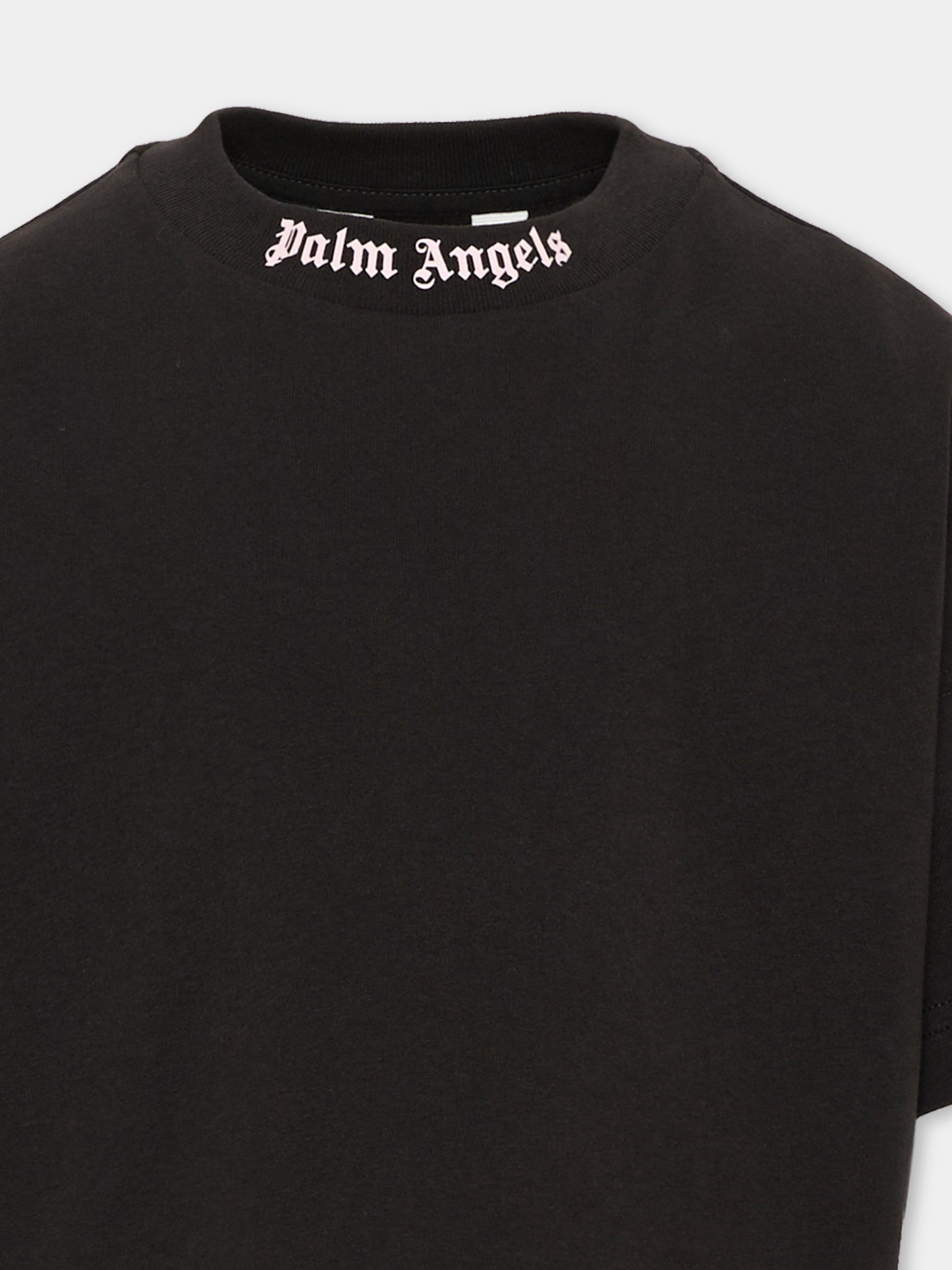 T-Shirt nera per bambina con logo,Palm Angels,F6PAJGTH064 110