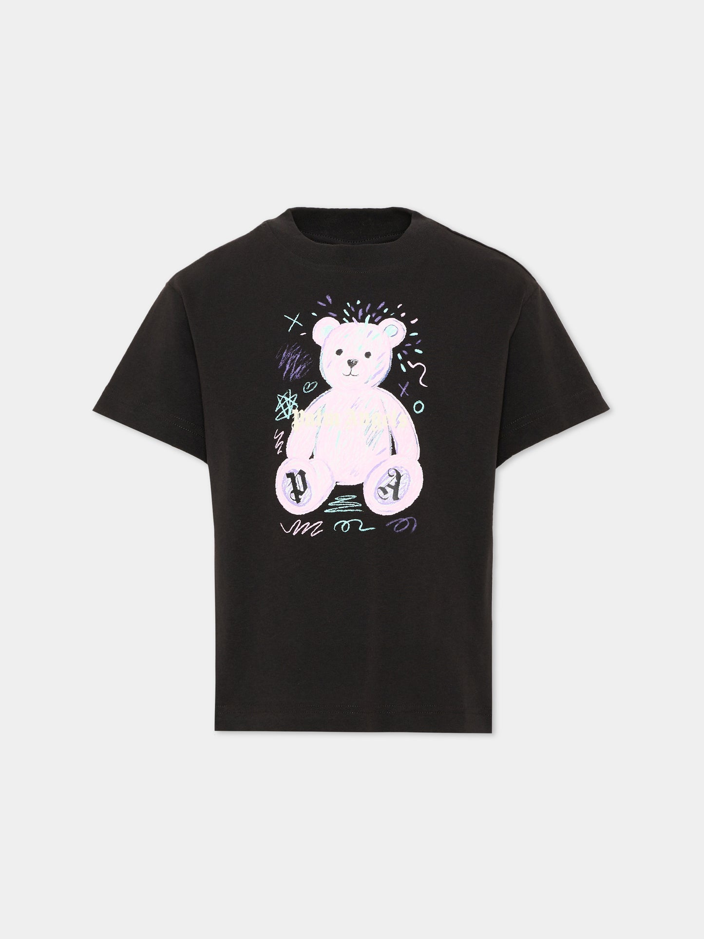 T-shirt nera per bambina con teddy bear,Palm Angels,F6PAJGTH081 110