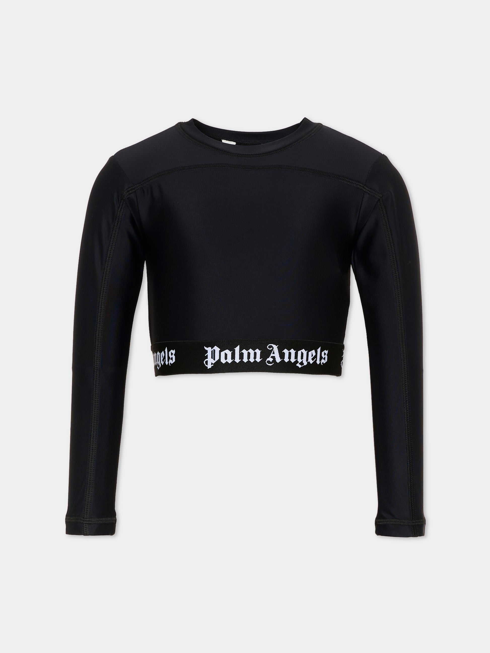 T-Shirt a manica lunga nera per bambina con logo,Palm Angels,F6PAJGTH125 110