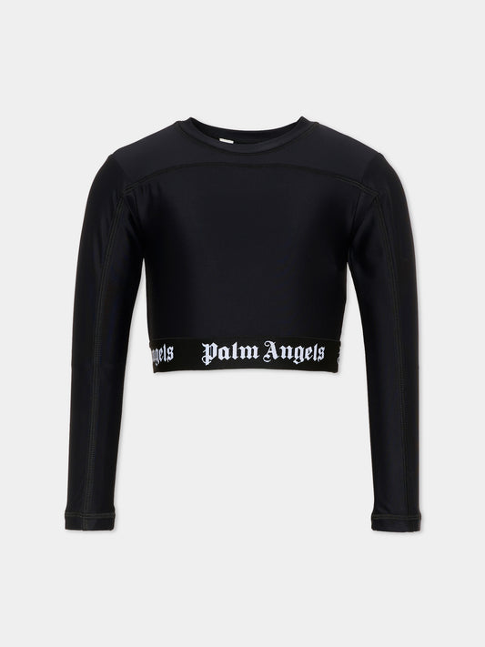 T-Shirt a manica lunga nera per bambina con logo,Palm Angels,F6PAJGTH125 110