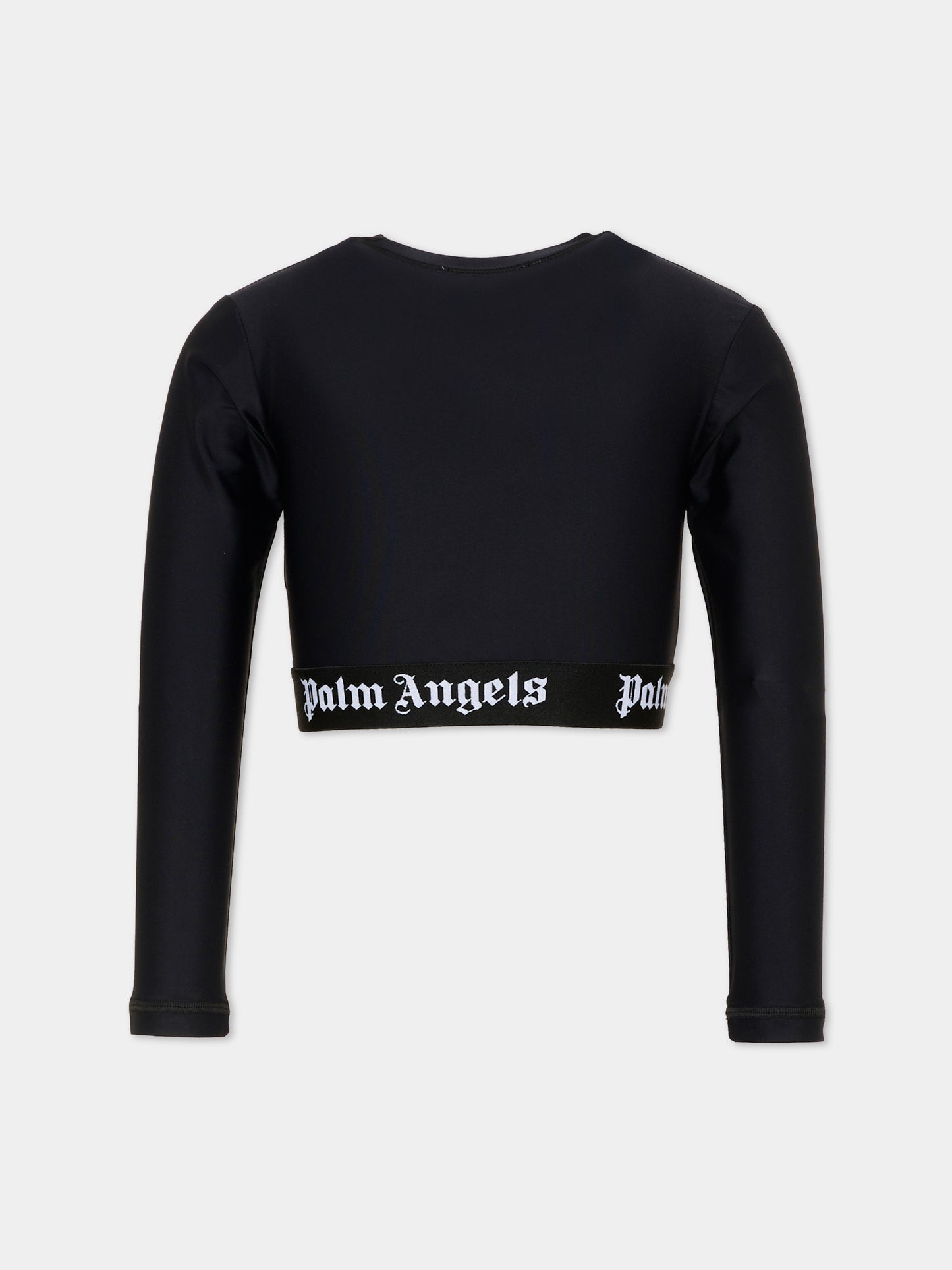 T-Shirt a manica lunga nera per bambina con logo,Palm Angels,F6PAJGTH125 110