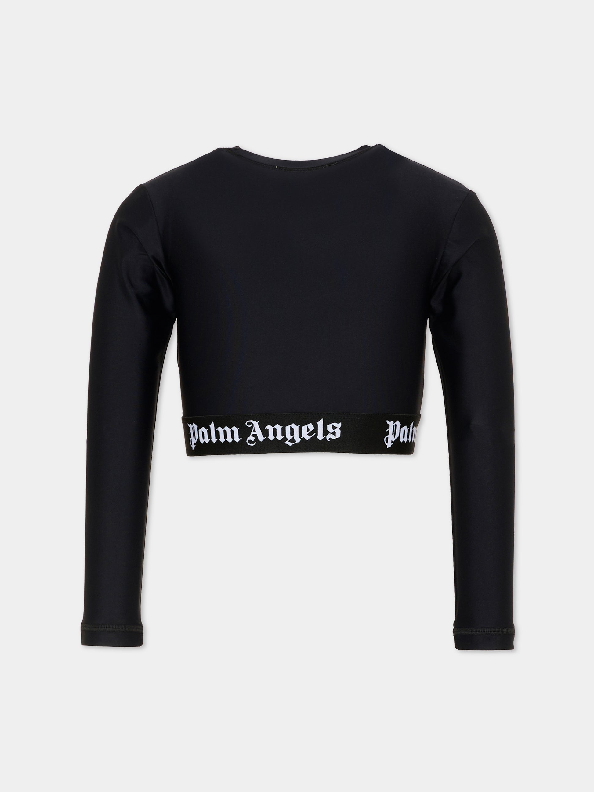 T-Shirt a manica lunga nera per bambina con logo,Palm Angels,F6PAJGTH125 110