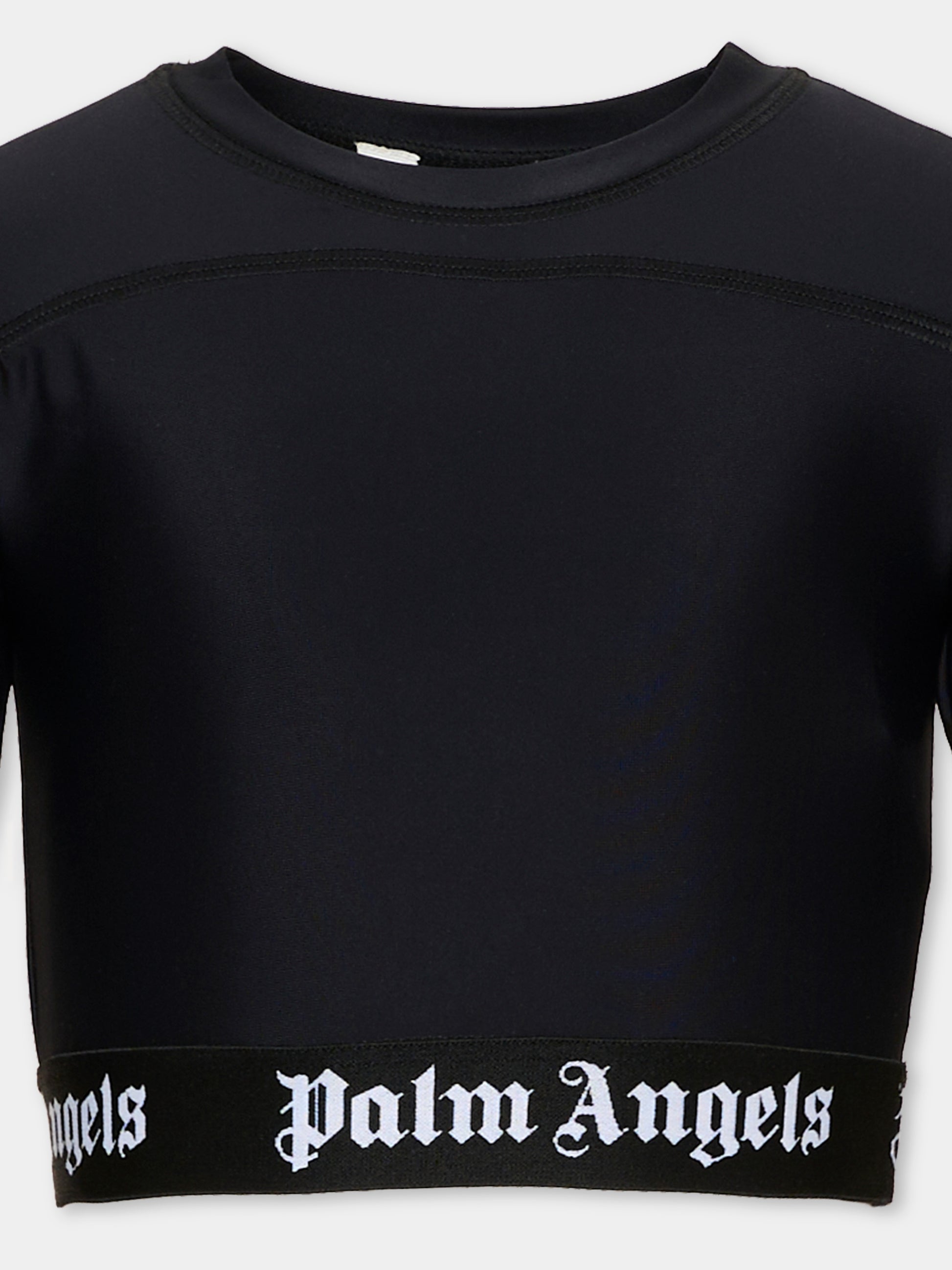 T-Shirt a manica lunga nera per bambina con logo,Palm Angels,F6PAJGTH125 110