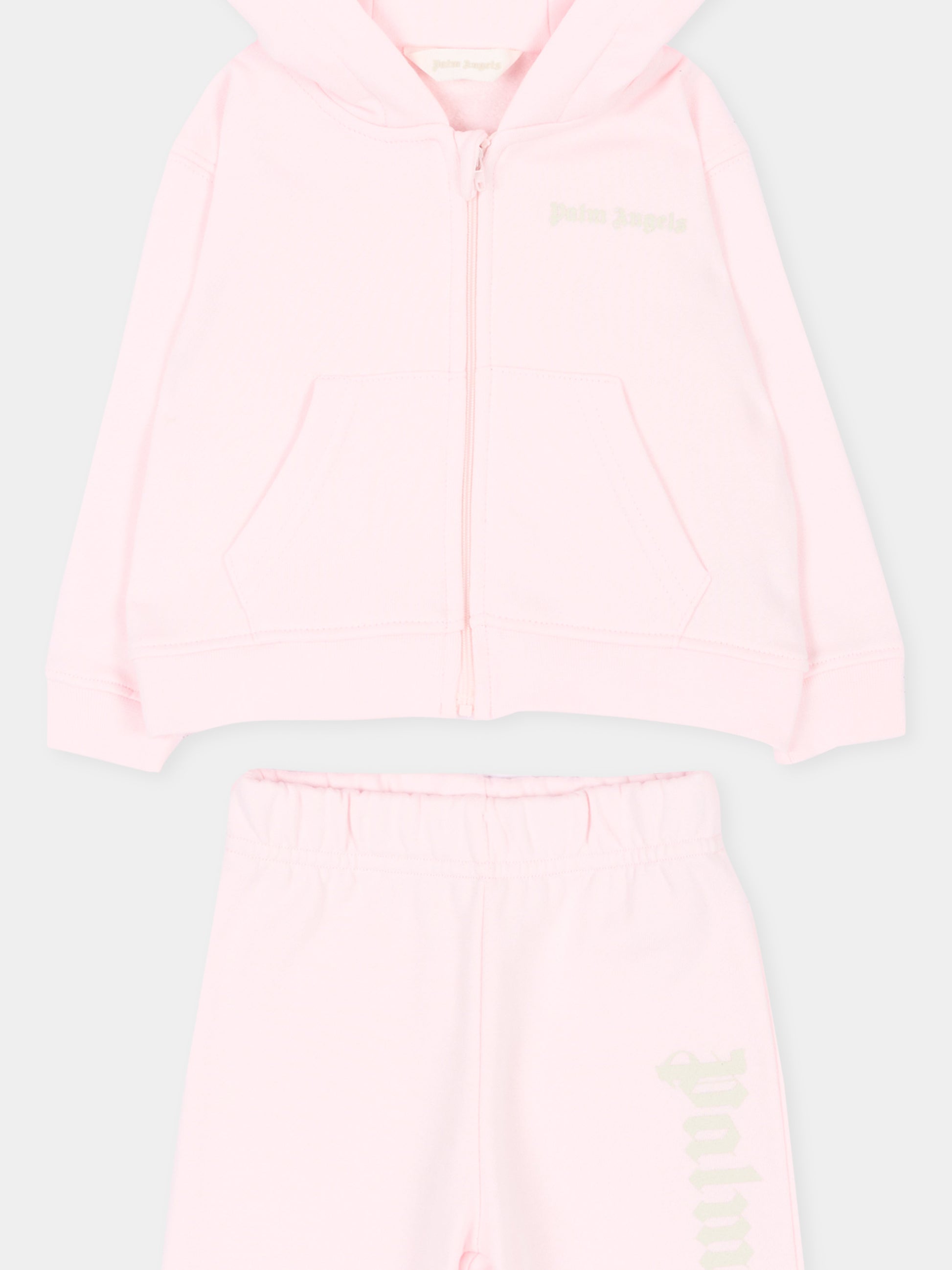 Completo sportivo lungo rosa per neonata con logo,Palm Angels,F6PANGTP181 042