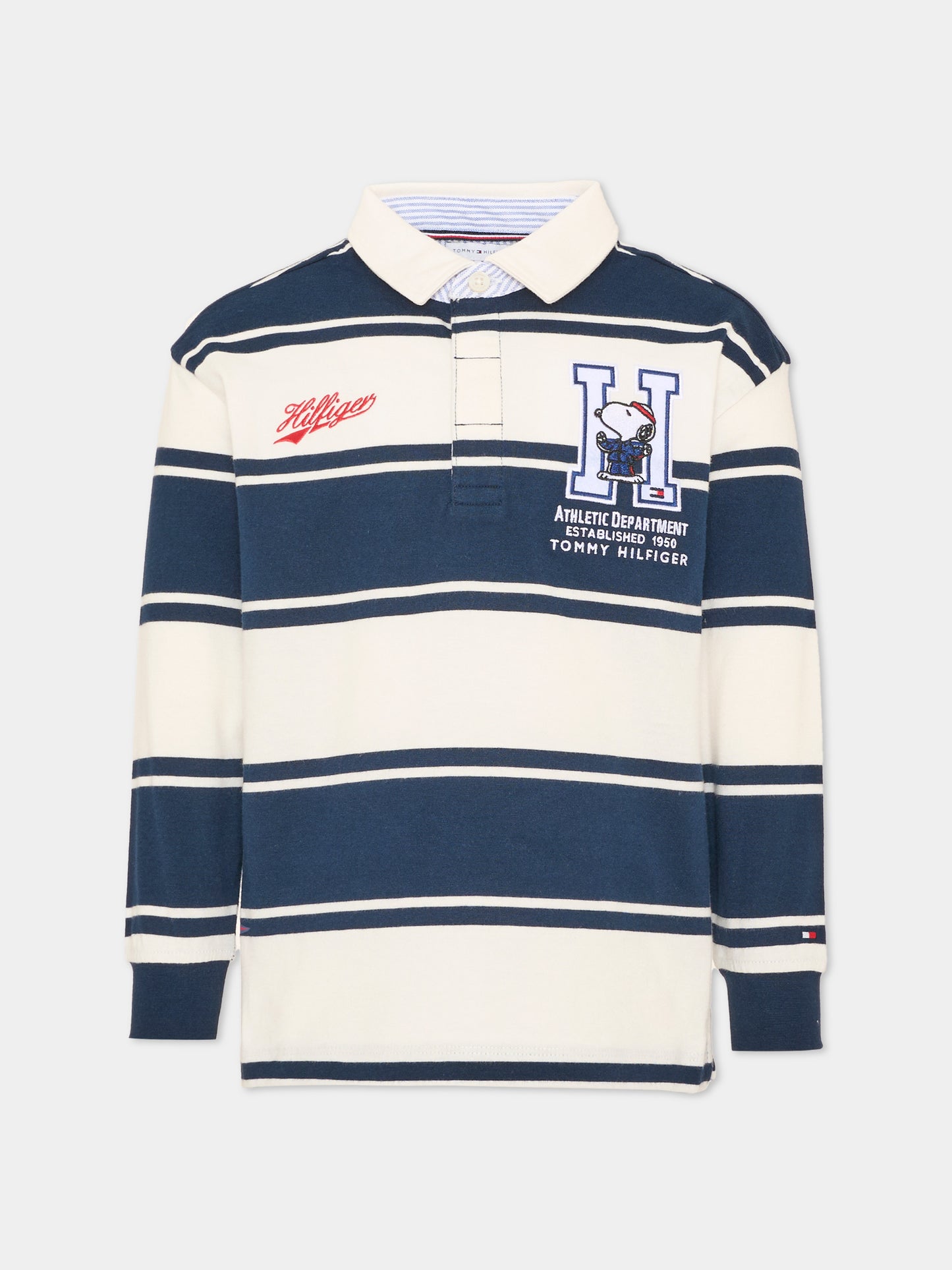 Polo a manica lunga blu per bambino a righe