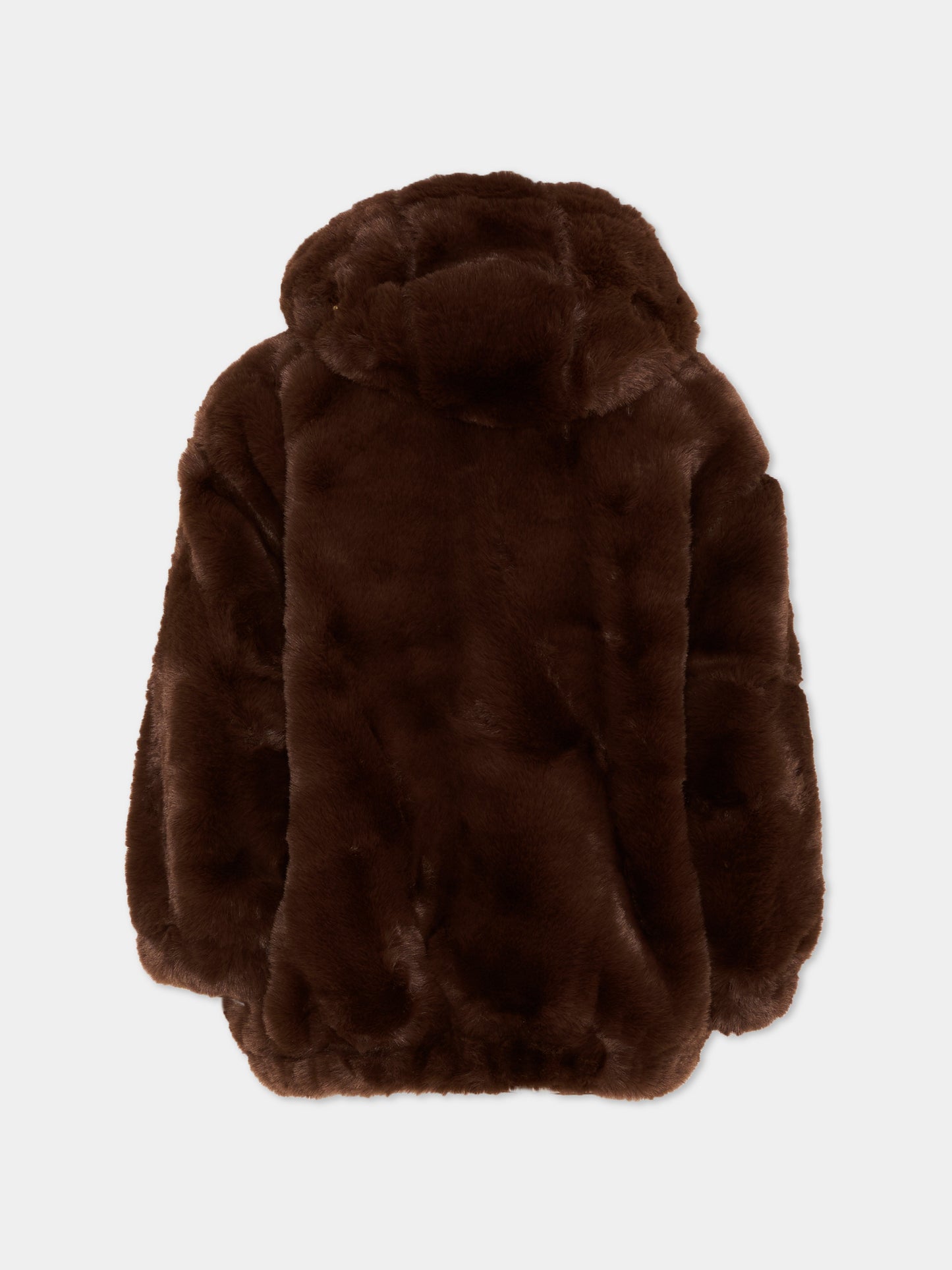 Ecopelliccia marrone con orecchie per bambina,Mini Rodini,2671011216