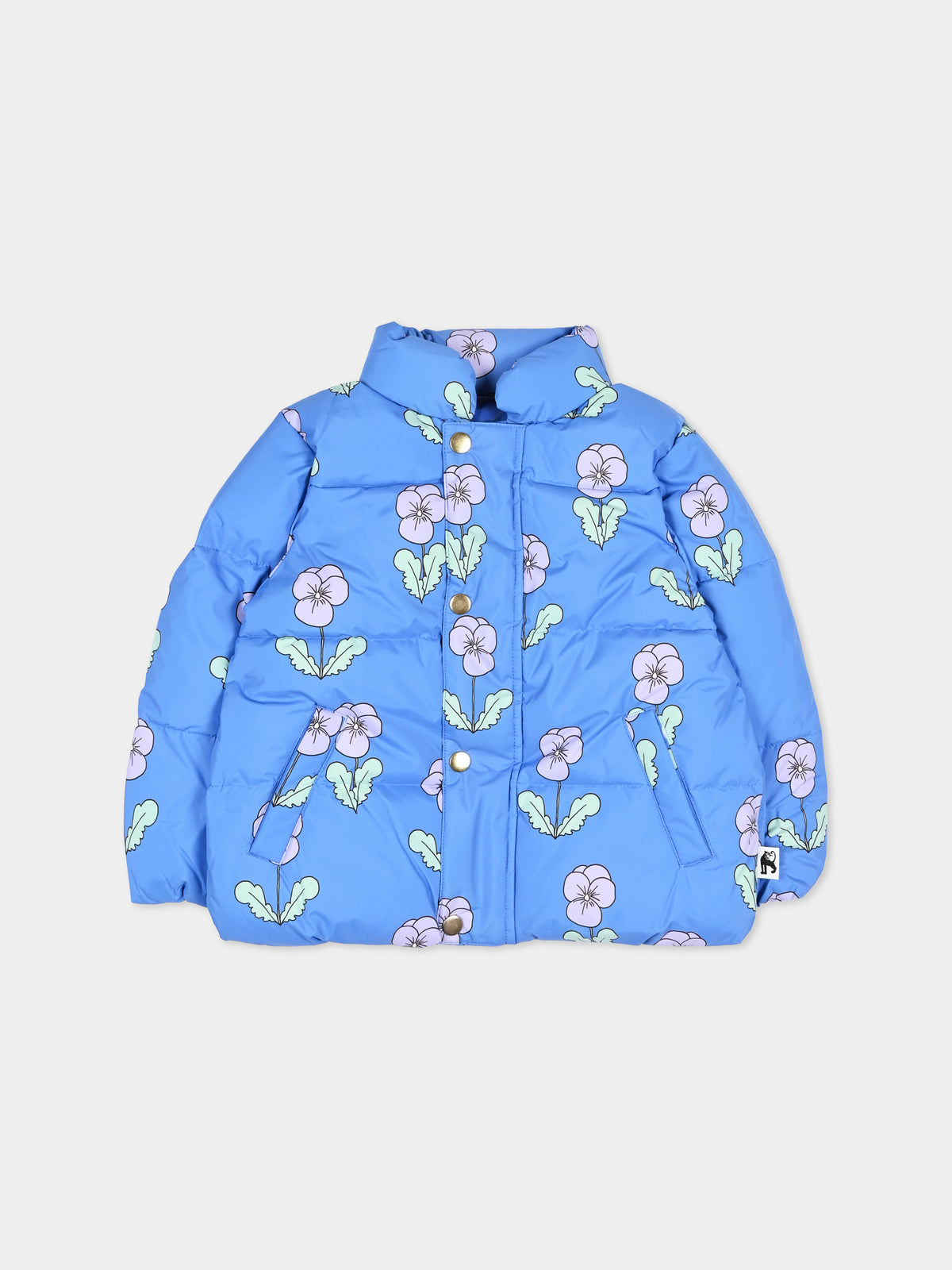 Piumino azzurro per bambina con stampa floreale,Mini Rodini,2671010260